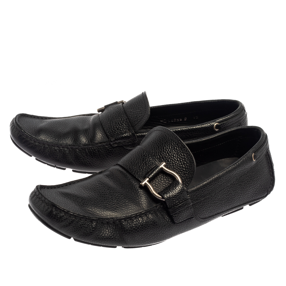Salvatore Ferragamo Black Leather Gancio Slip On Loafers Size 44