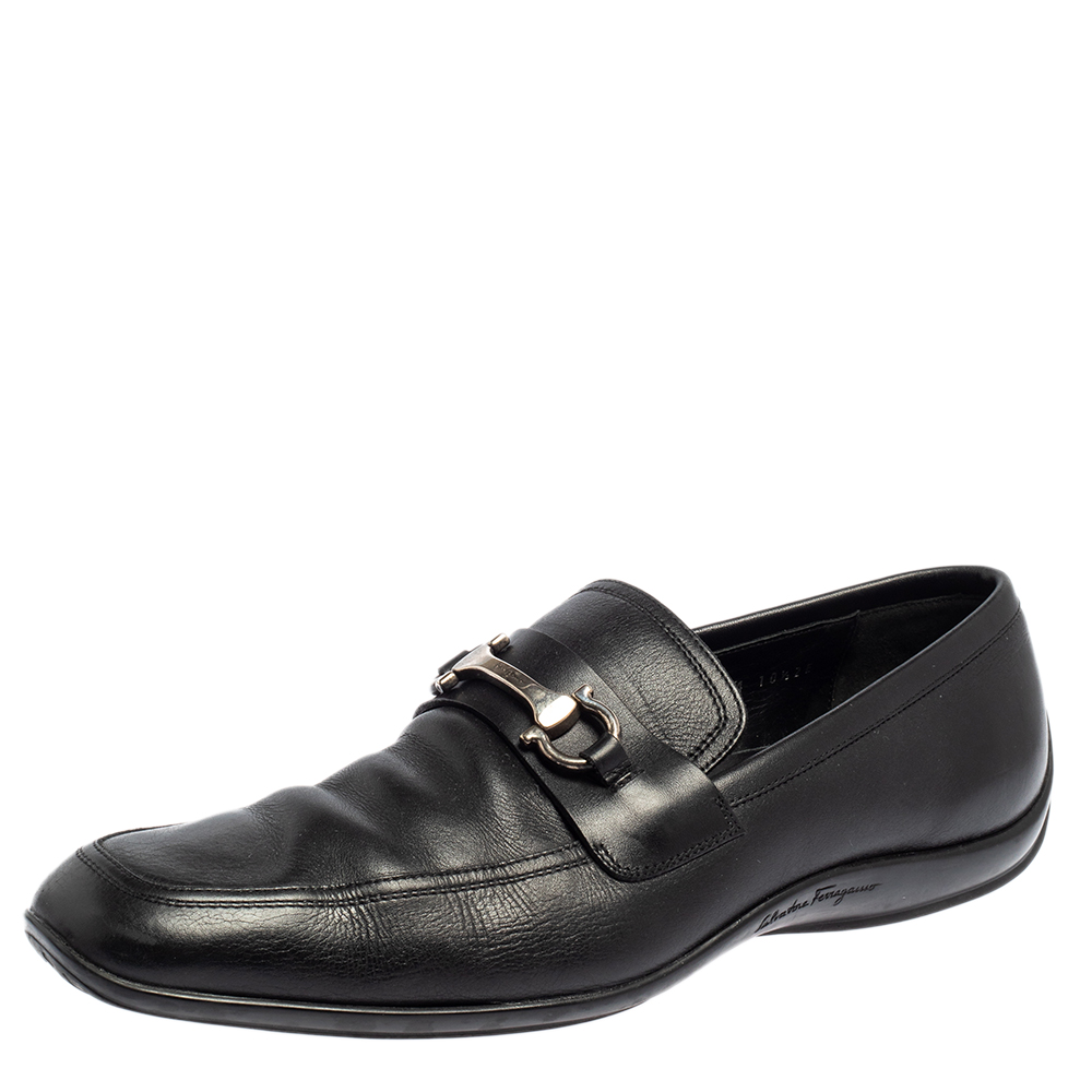 Salvatore Ferragamo Black Leather Loafers Size 44.5