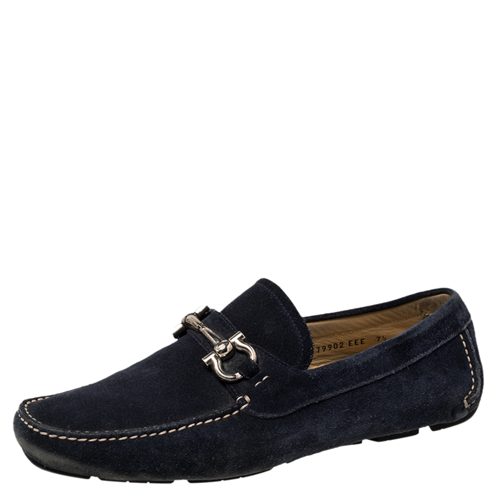 Salvatore Ferragamo Blue Suede Gancini Loafers Size 41.5