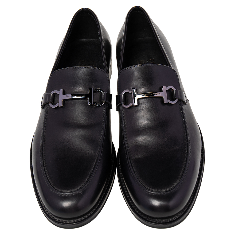 Salvatore Ferragamo Black Leather Gancini Bit Loafers Size 44