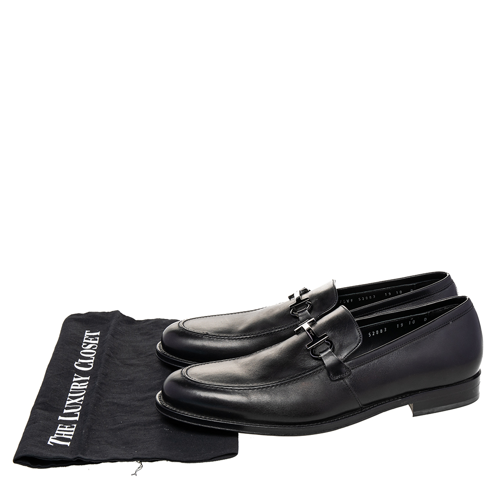 Salvatore Ferragamo Black Leather Gancini Bit Loafers Size 44