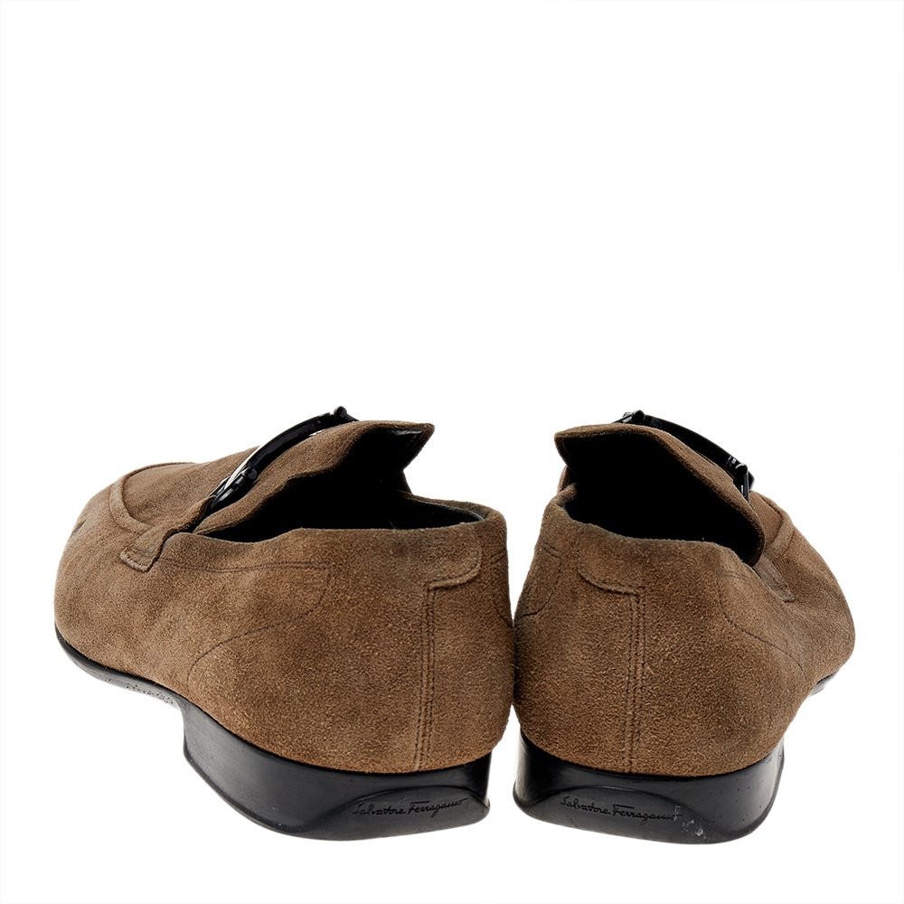 Salvatore Ferragamo Grey Suede Gancini Slip On Loafers Size 45
