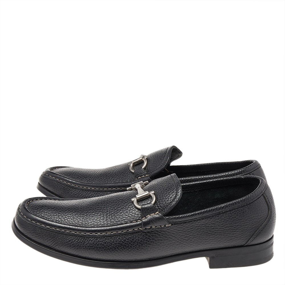 Salvatore Ferragamo Black Leather Gancini Slip On Loafers Size 41