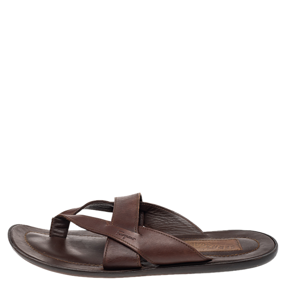 Salvatore Ferragamo Brown Leather Thong Sandals Size 40.5