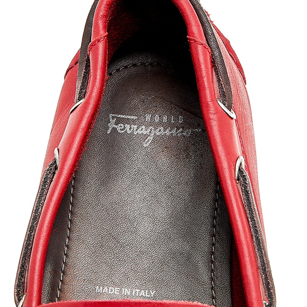 Salvatore Ferragamo Red Leather Slip On Loafers Size 46