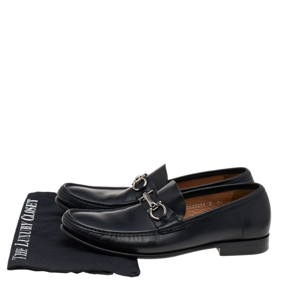 Salvatore Ferragamo Black Leather Gancio Slip On Loafers Size 43.5
