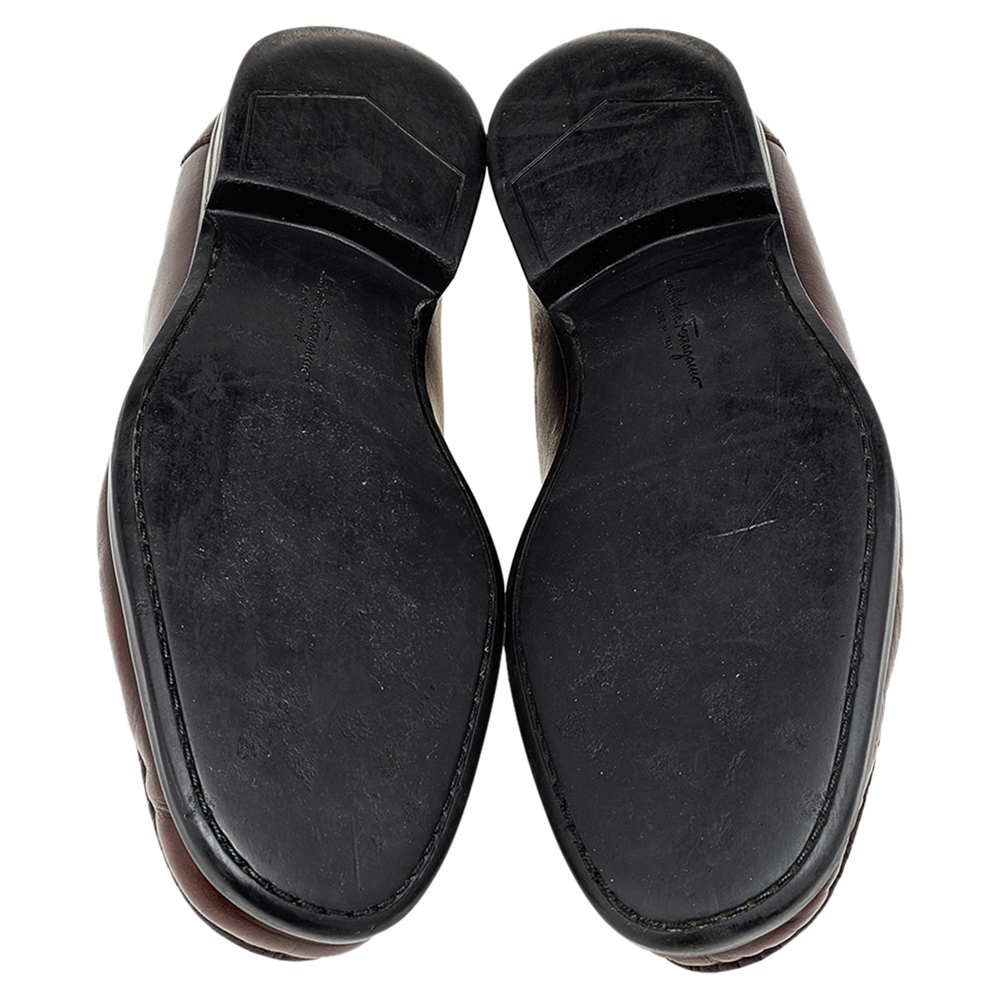 Salvatore Ferragamo Brown Leather Gancio Slip On Loafers Size 40