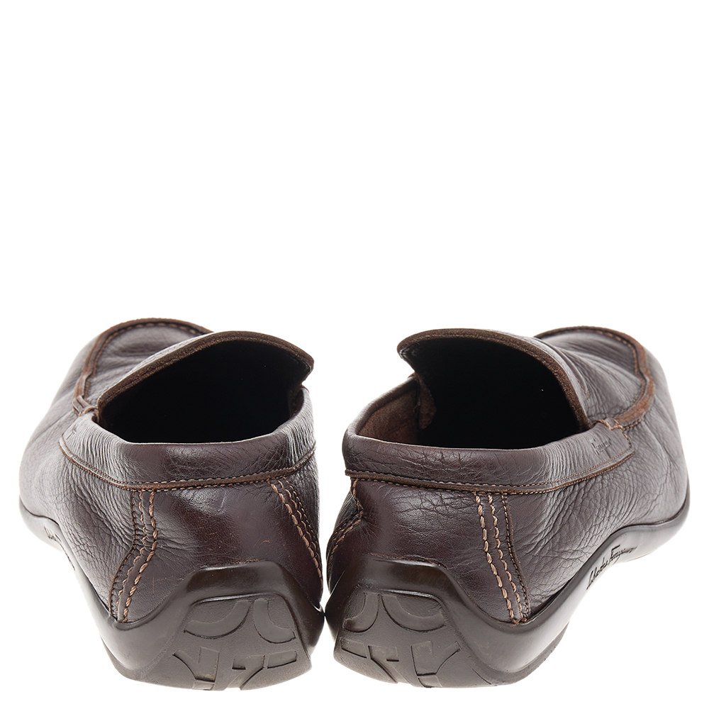 Salvatore Ferragamo Dark Brown Leather Slip On Penny Loafers Size 41.5