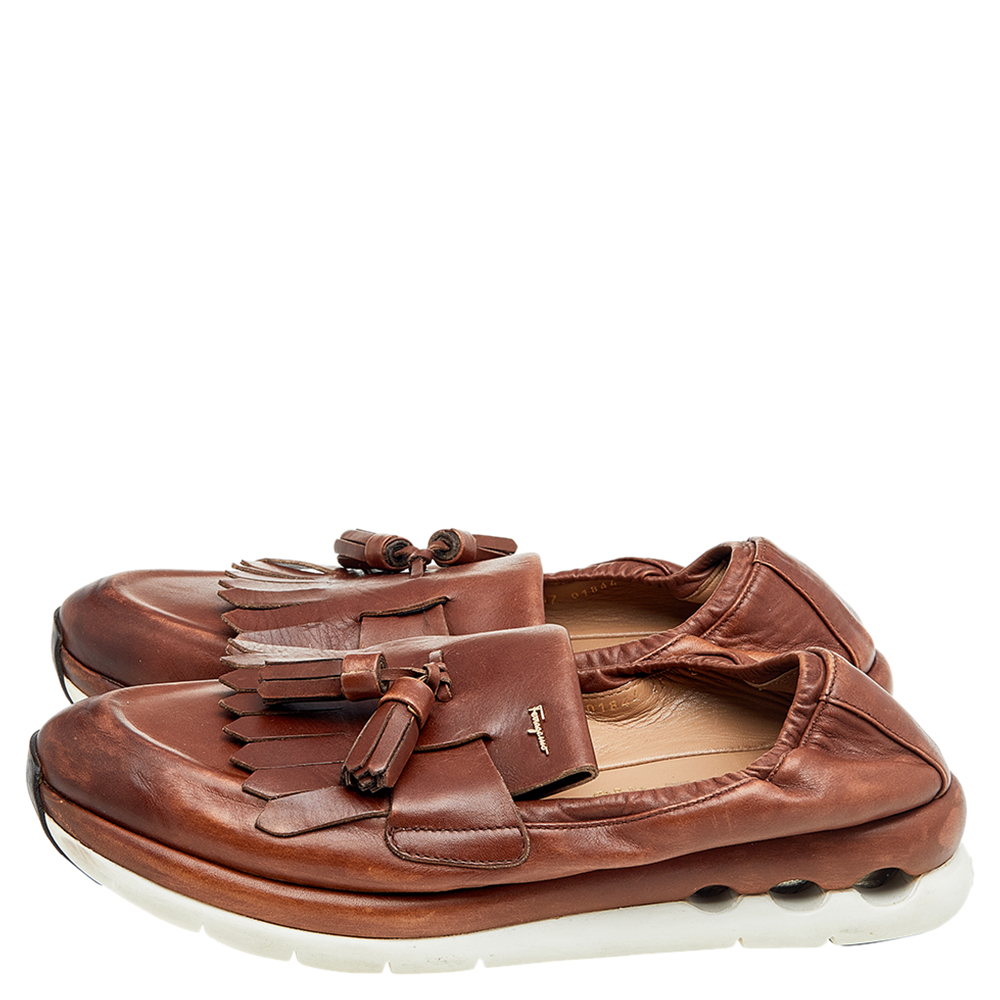Salvatore Ferragamo Brown Leather Tassel Fringe Loafers Size 42