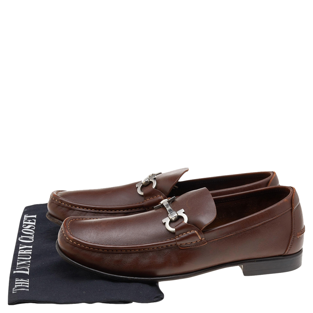 Salvatore Ferragamo Brown Leather Gancini Bit Loafers Size 43