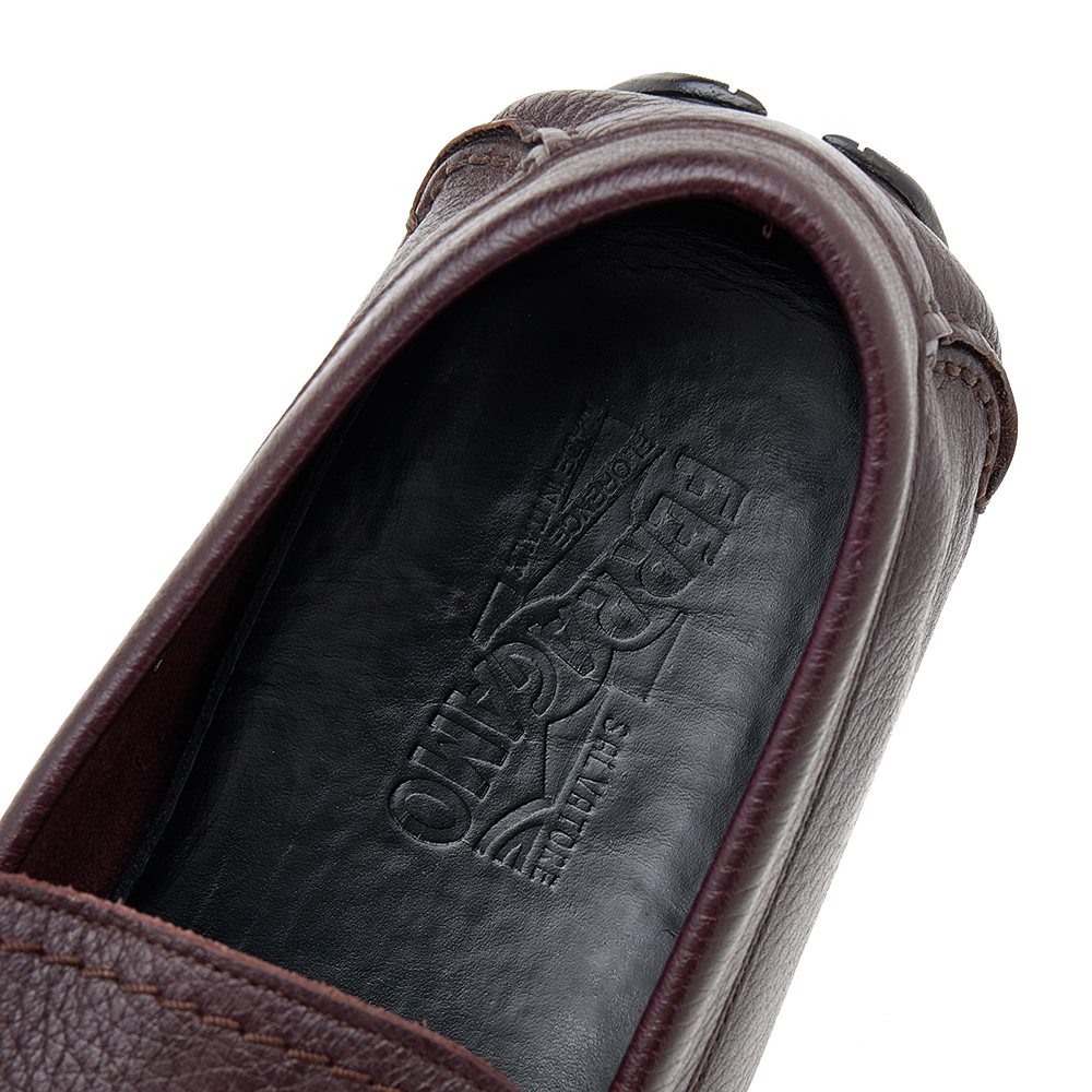 Salvatore Ferragamo Burgundy/Black Leather Gancini Bit Slip On Loafers Size 43