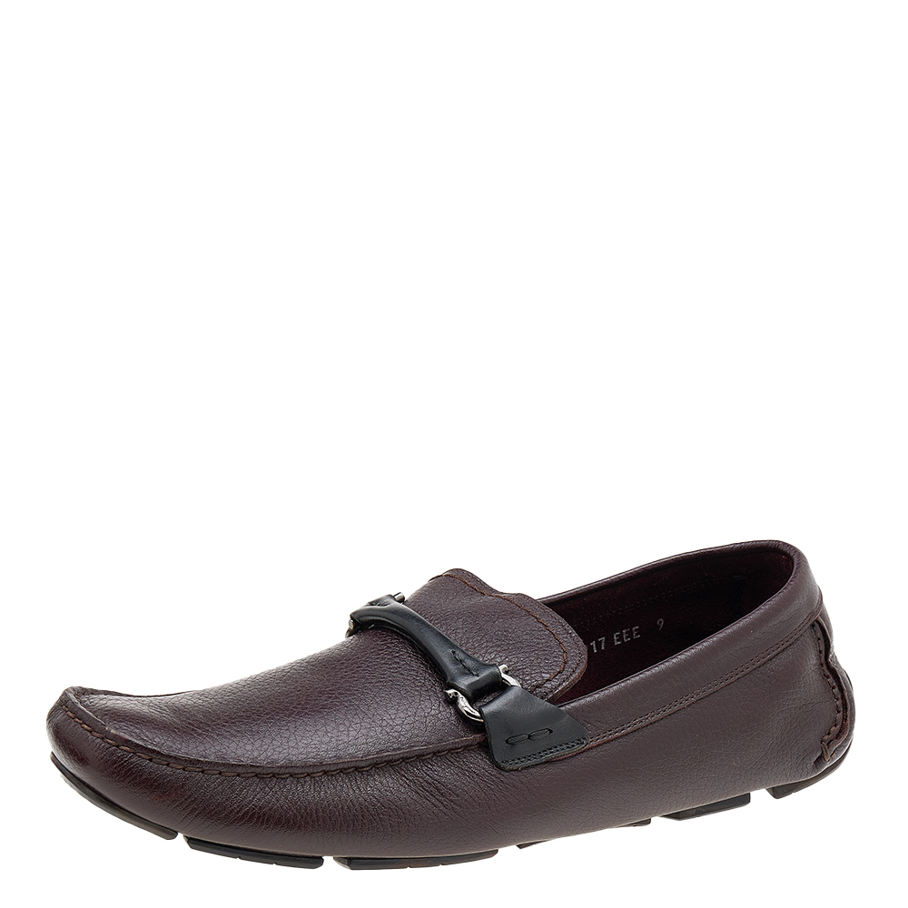 Salvatore ferragamo burgundy/black leather gancini bit slip on loafers size 43