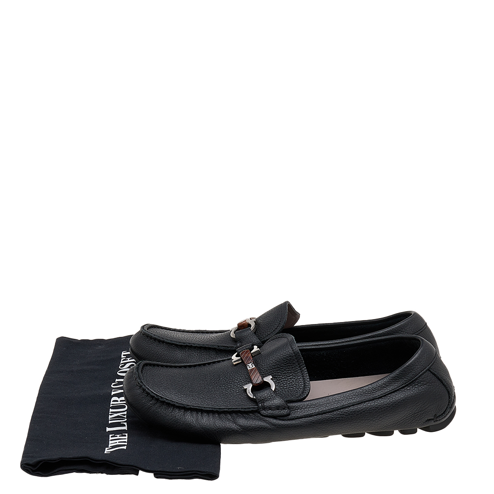 Salvatore Ferragamo Black Leather Gancini Bit Slip On Loafers Size 43