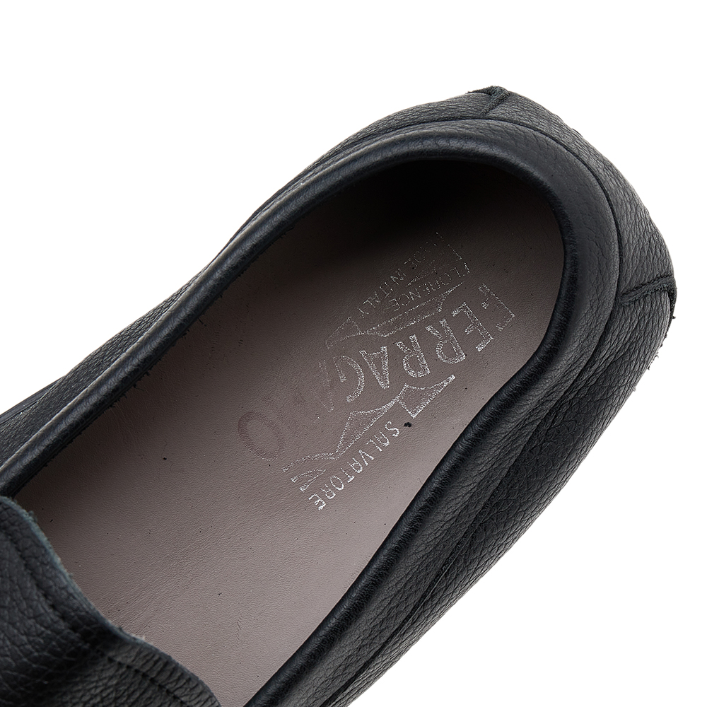 Salvatore Ferragamo Black Leather Gancini Bit Slip On Loafers Size 43
