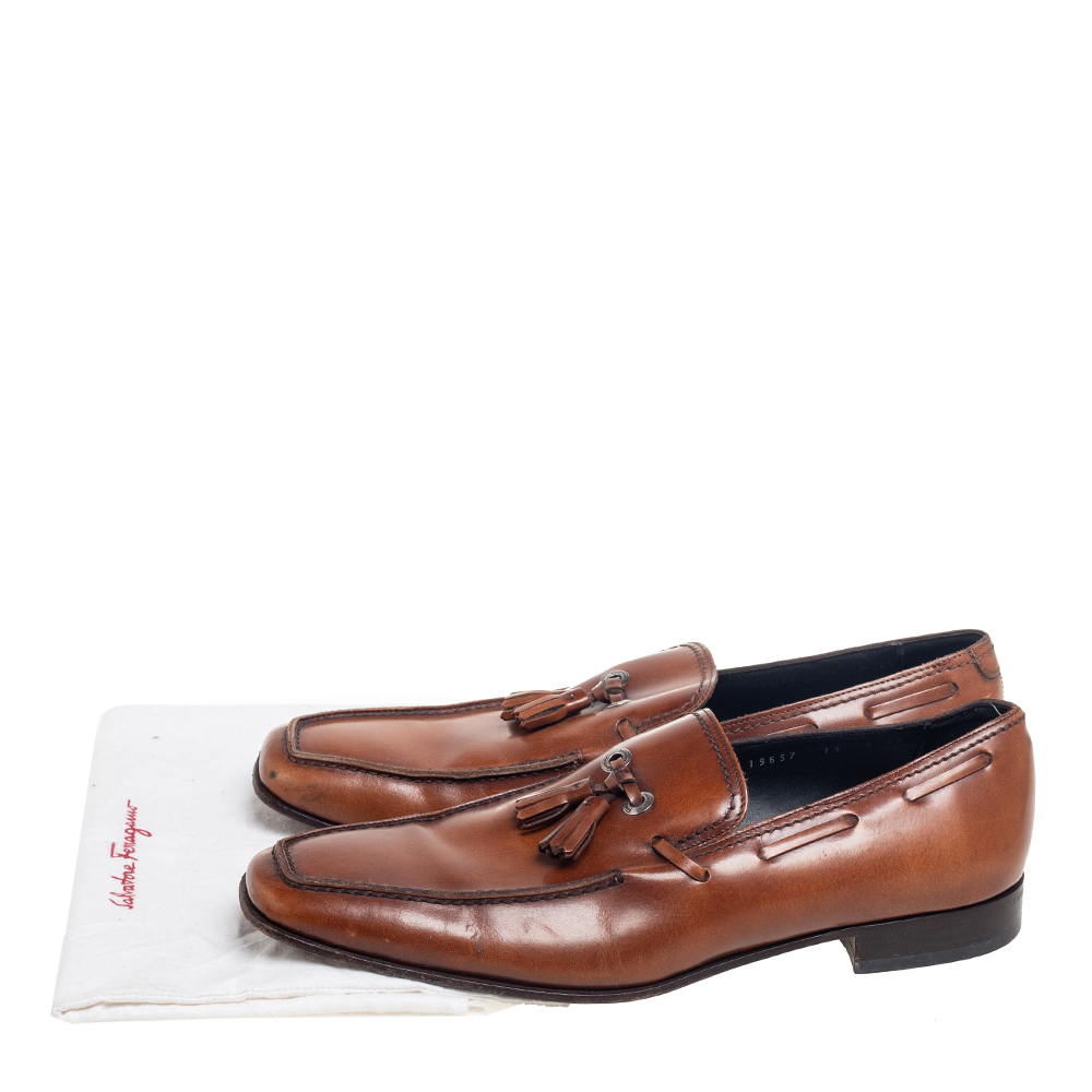 Salvatore Ferragamo Brown Leather Tassel Slip On Loafers Size 42