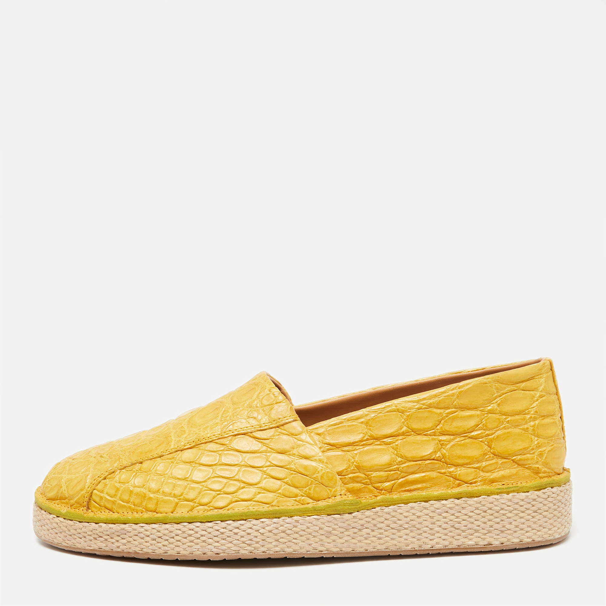 Salvatore Ferragamo Yellow Crocodile Leather Lampedusa Flat Espadrilles Size 42