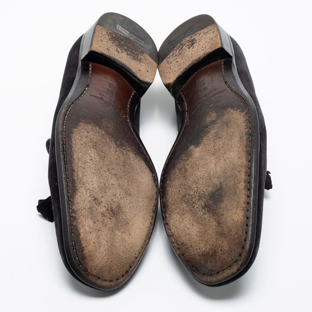 Salvatore Ferragamo Black Suede Loreno Tassel Slip On Loafers Size 42.5