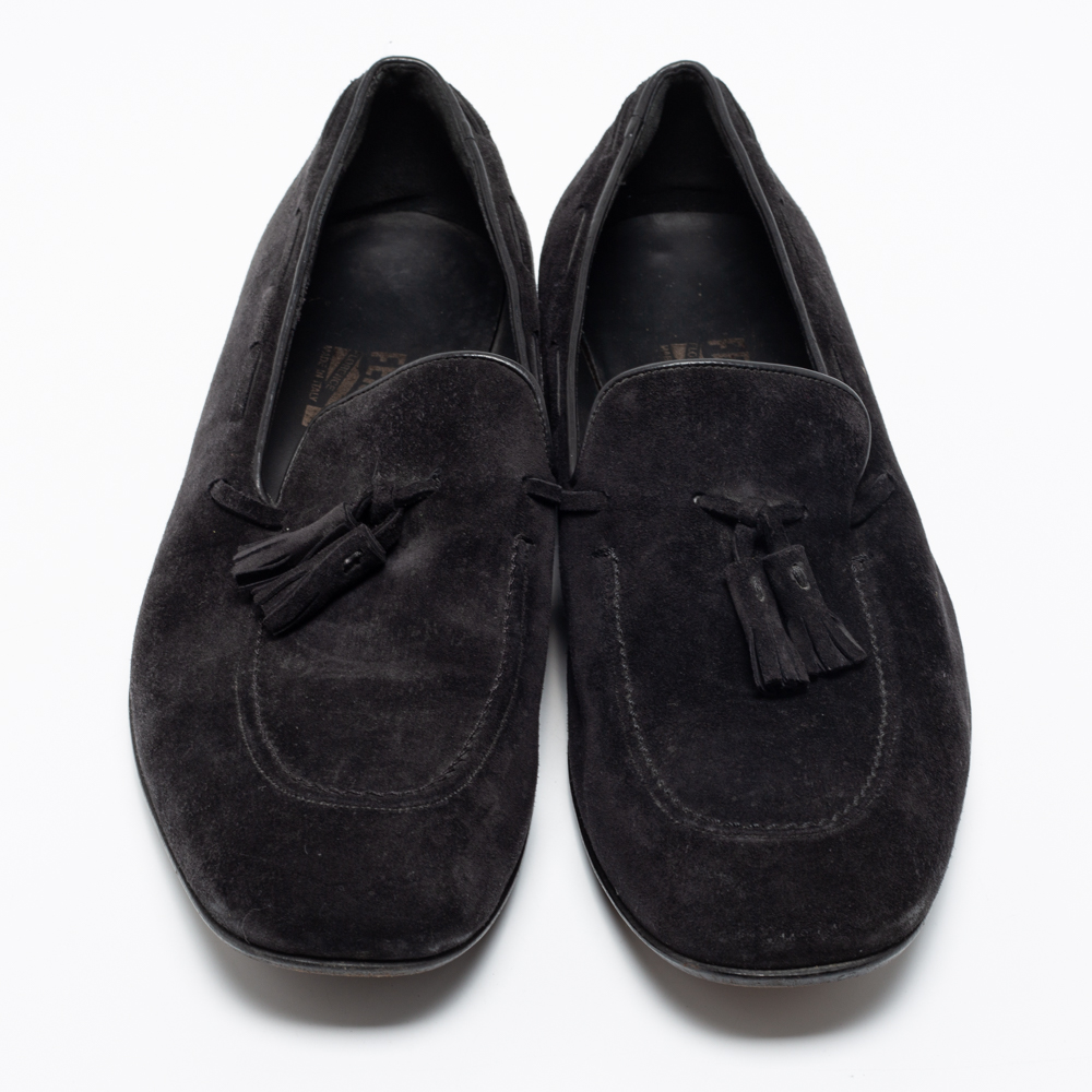 Salvatore Ferragamo Black Suede Loreno Tassel Slip On Loafers Size 42.5