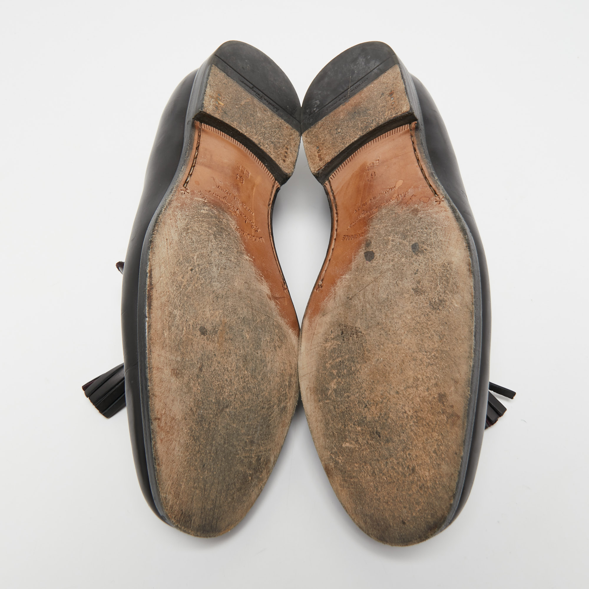 Salvatore Ferragamo Black Leather Tassel Loafers Size 40.5
