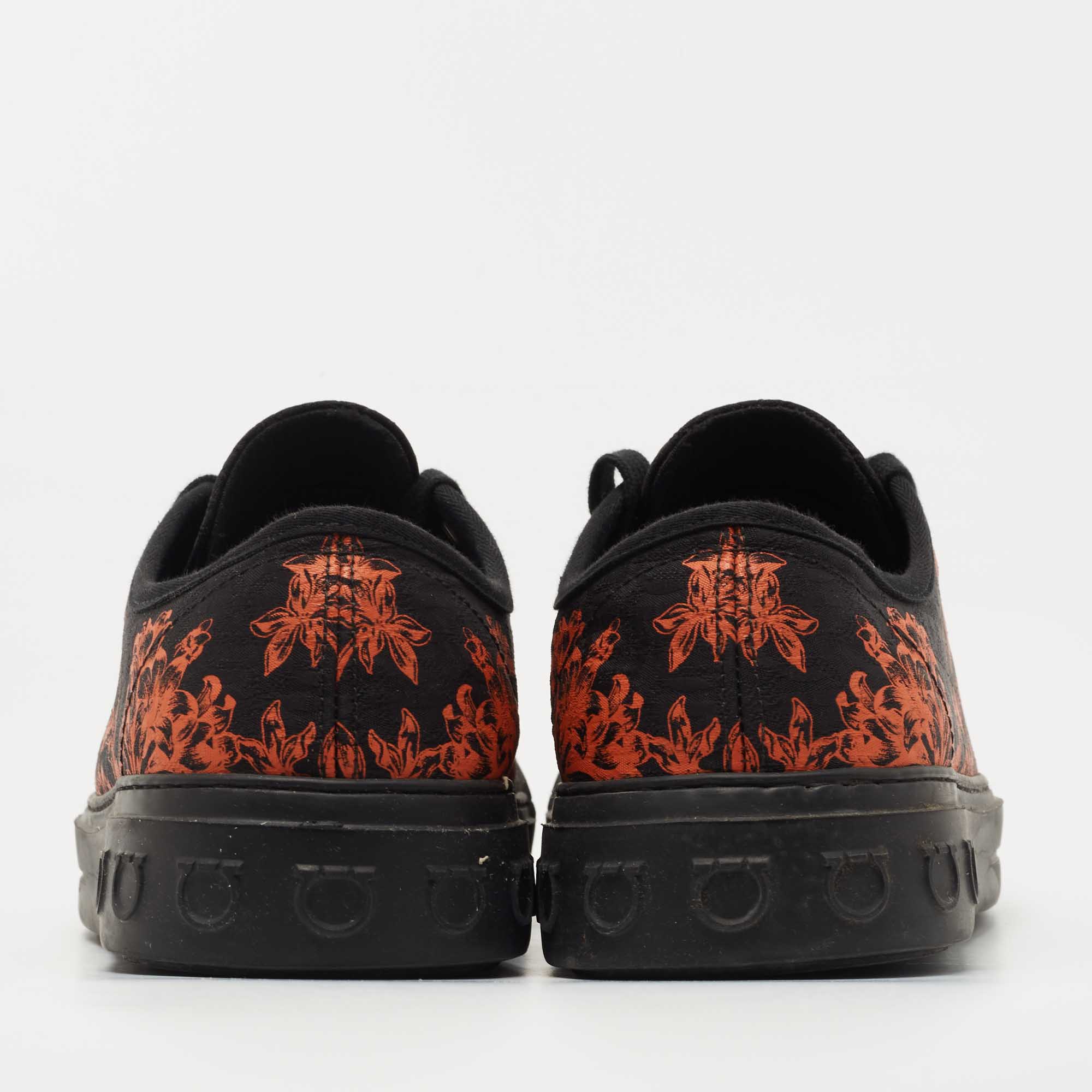 Salvatore Ferragamo Black/Red Brocade Fabric Rebel Printed Low Top Sneakers Size 42.5
