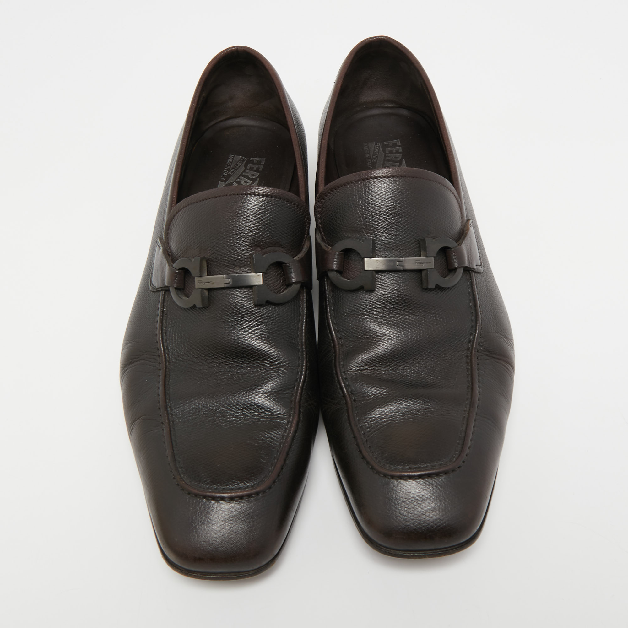 Salvatore Ferragamo Dark Brown Leather Gancini Bit Loafers Size 44.5