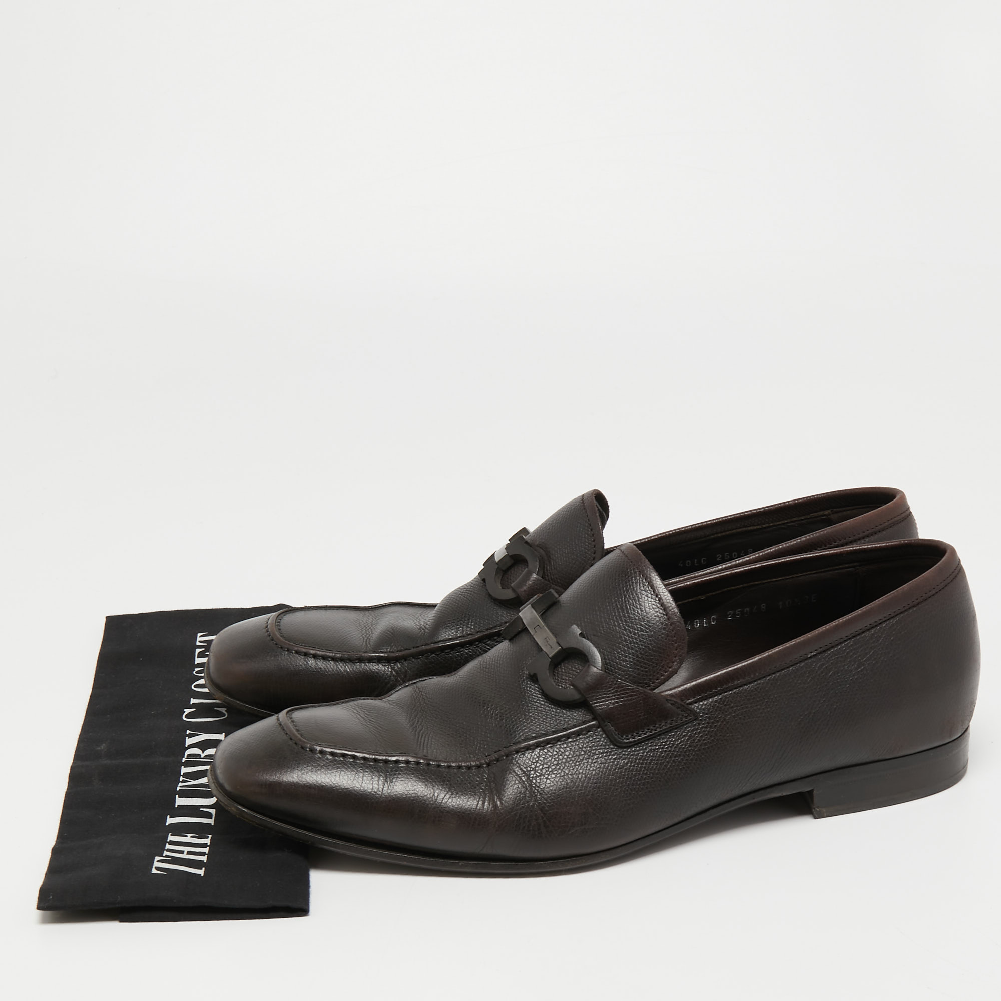 Salvatore Ferragamo Dark Brown Leather Gancini Bit Loafers Size 44.5