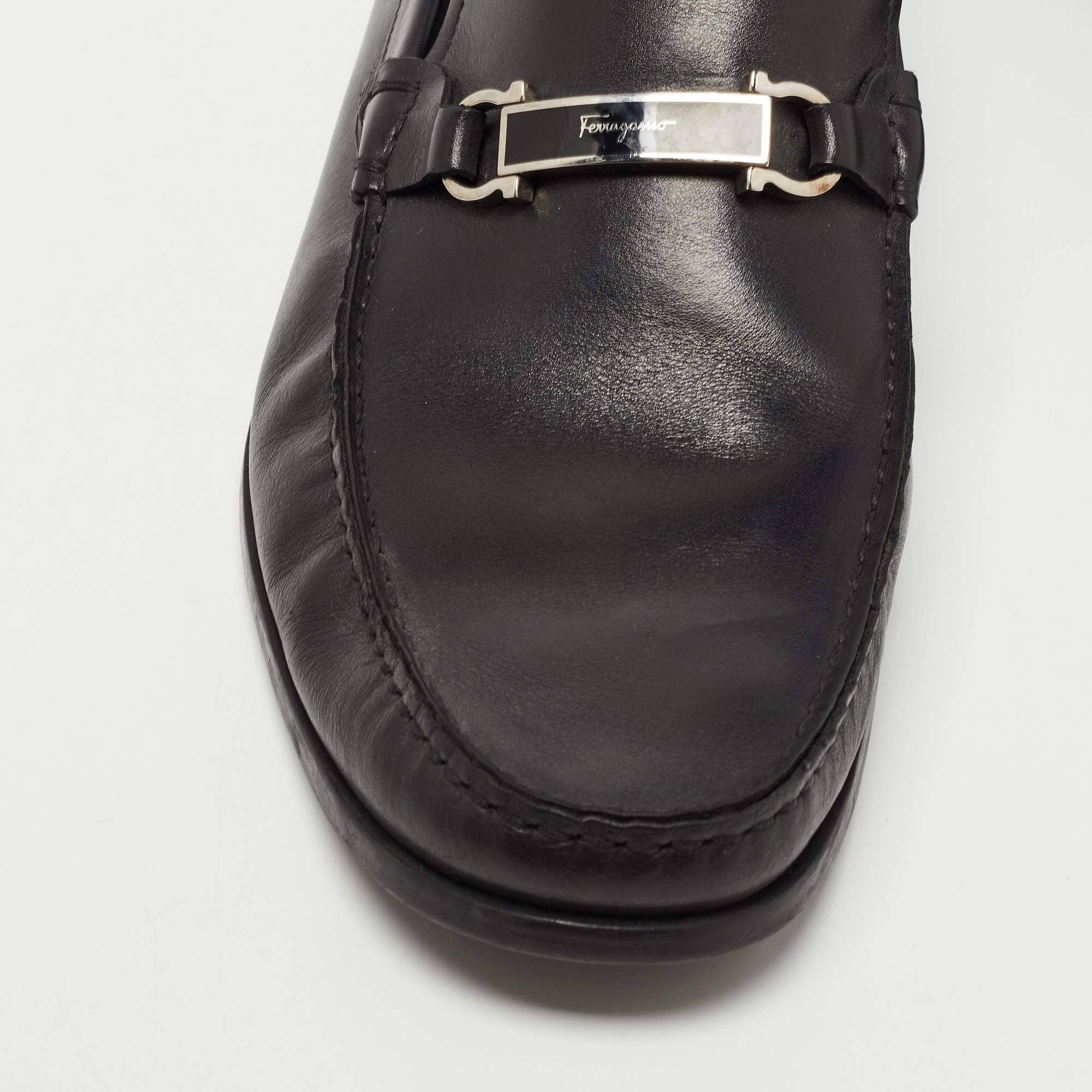 Salvatore Ferragamo Black Leather Gancini Bit Loafers Size 45.5