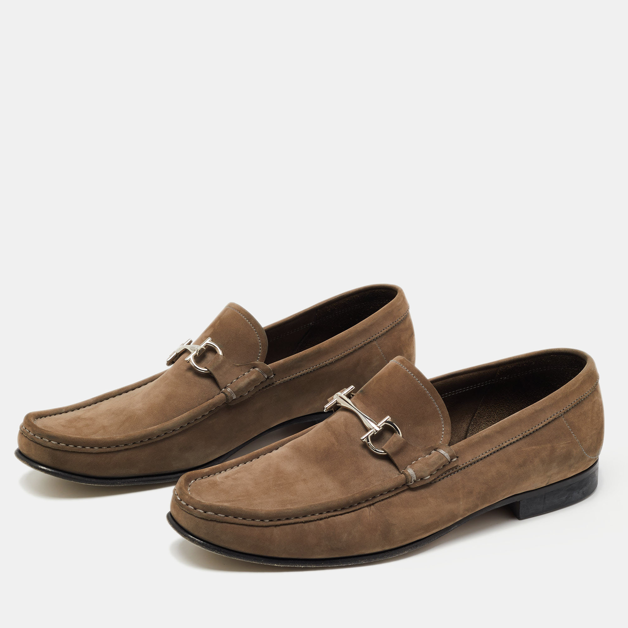 

Salvatore Ferragamo Grey Nubuck Leather Gancini Slip On Loafers Size, Brown