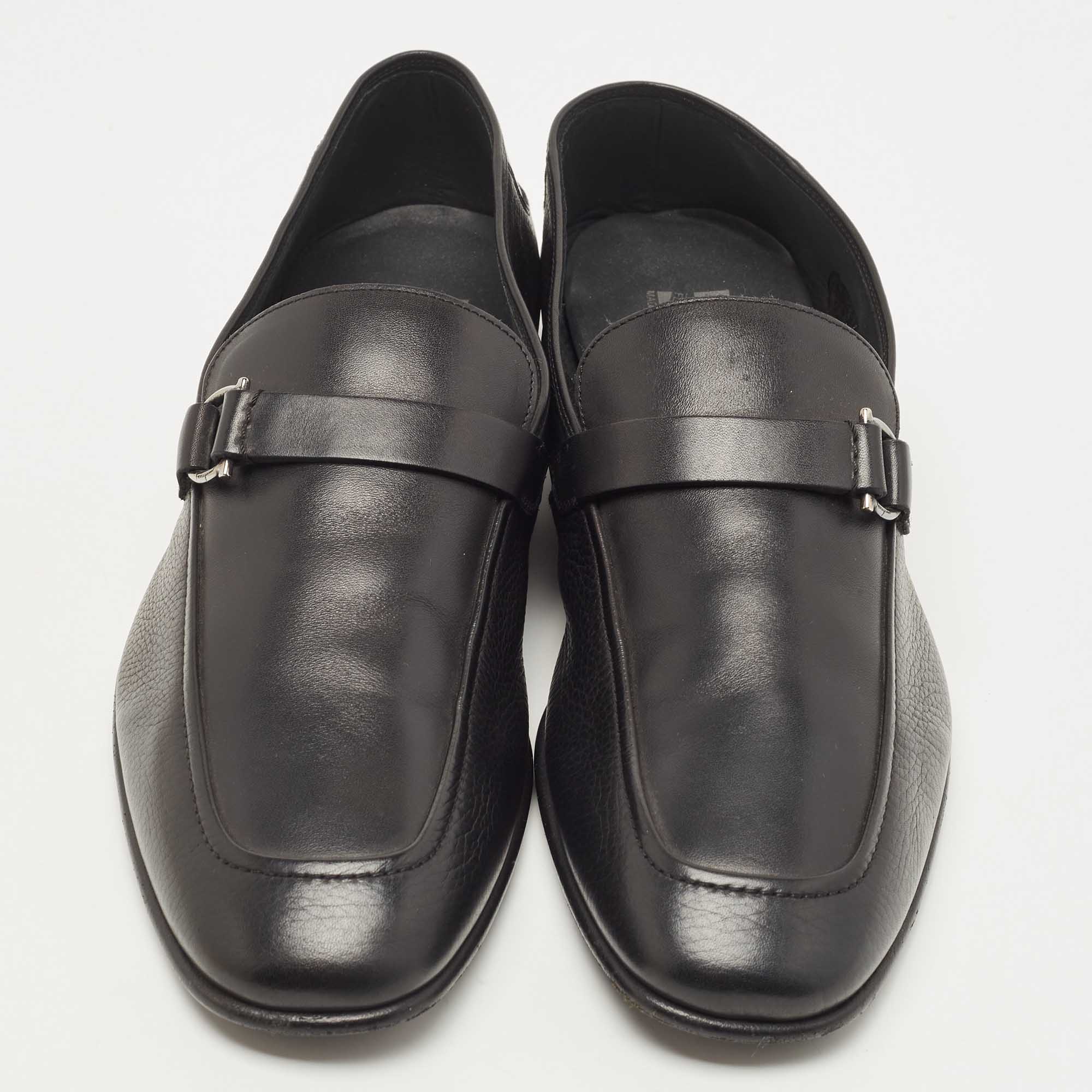 Salvatore Ferragamo Black Leather Gancini Loafers Size 44.5