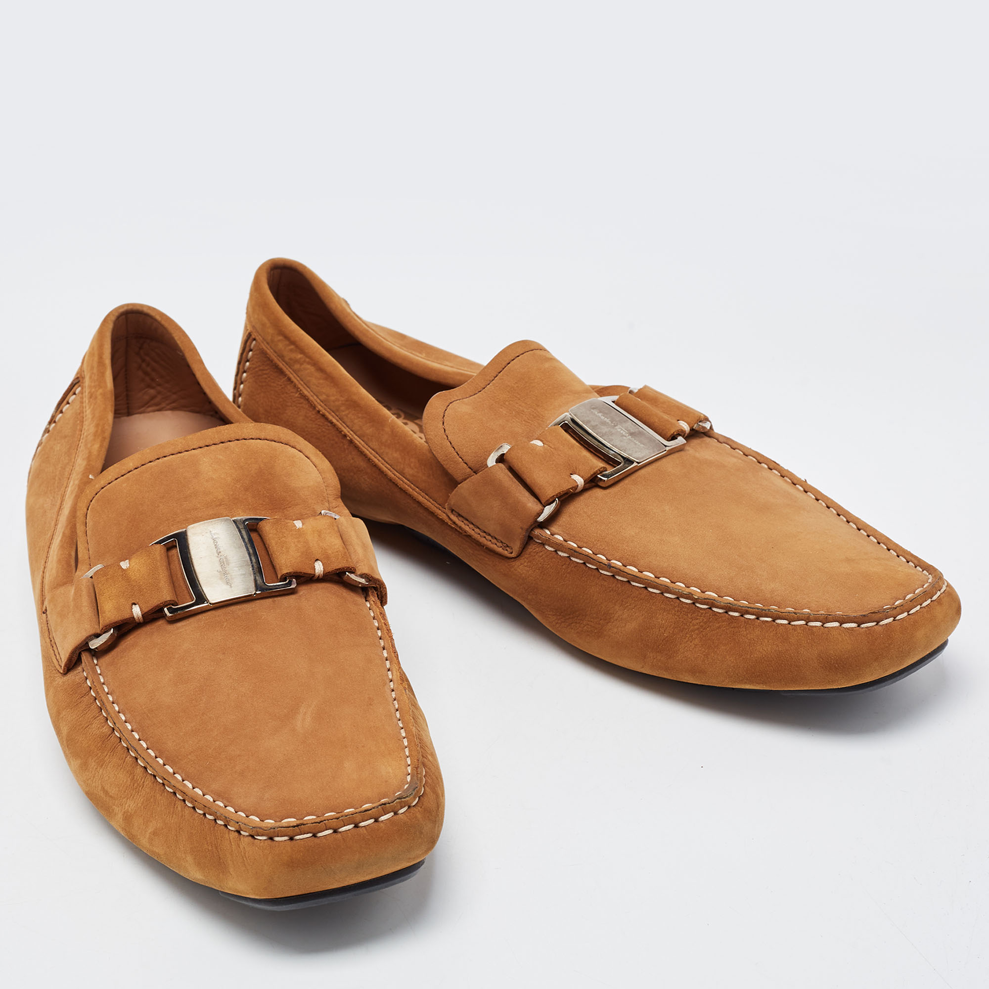 Salvatore Ferragamo Brown Nubuck Leather Slip On Loafers Size 45.5