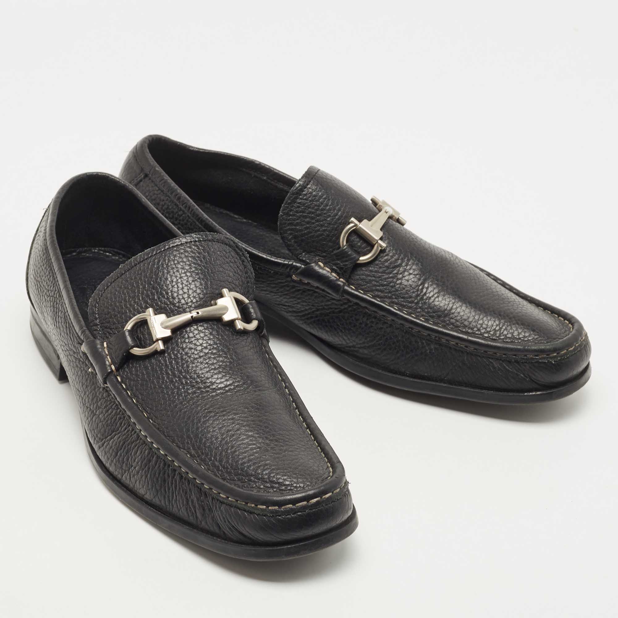Salvatore Ferragamo Black Leather Gancini Loafers Size 43.5