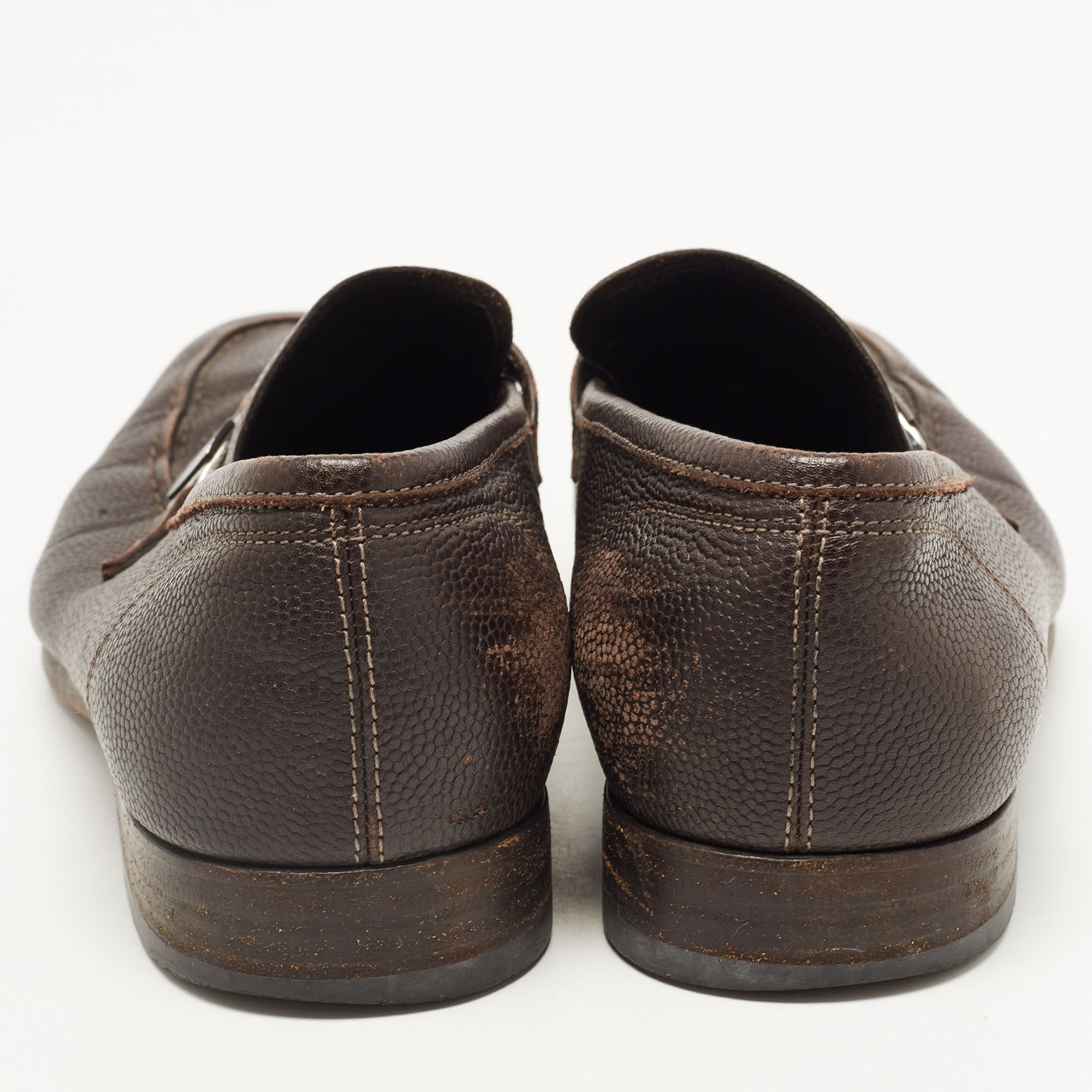 Salvatore Ferragamo Dark Brown Leather Side Buckle Loafers Size 39.5