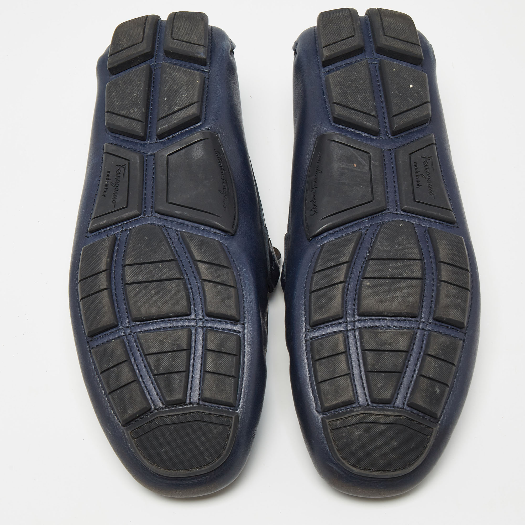 Salvatore Ferragamo Navy Blue Leather Slip On Loafers Size 42.5