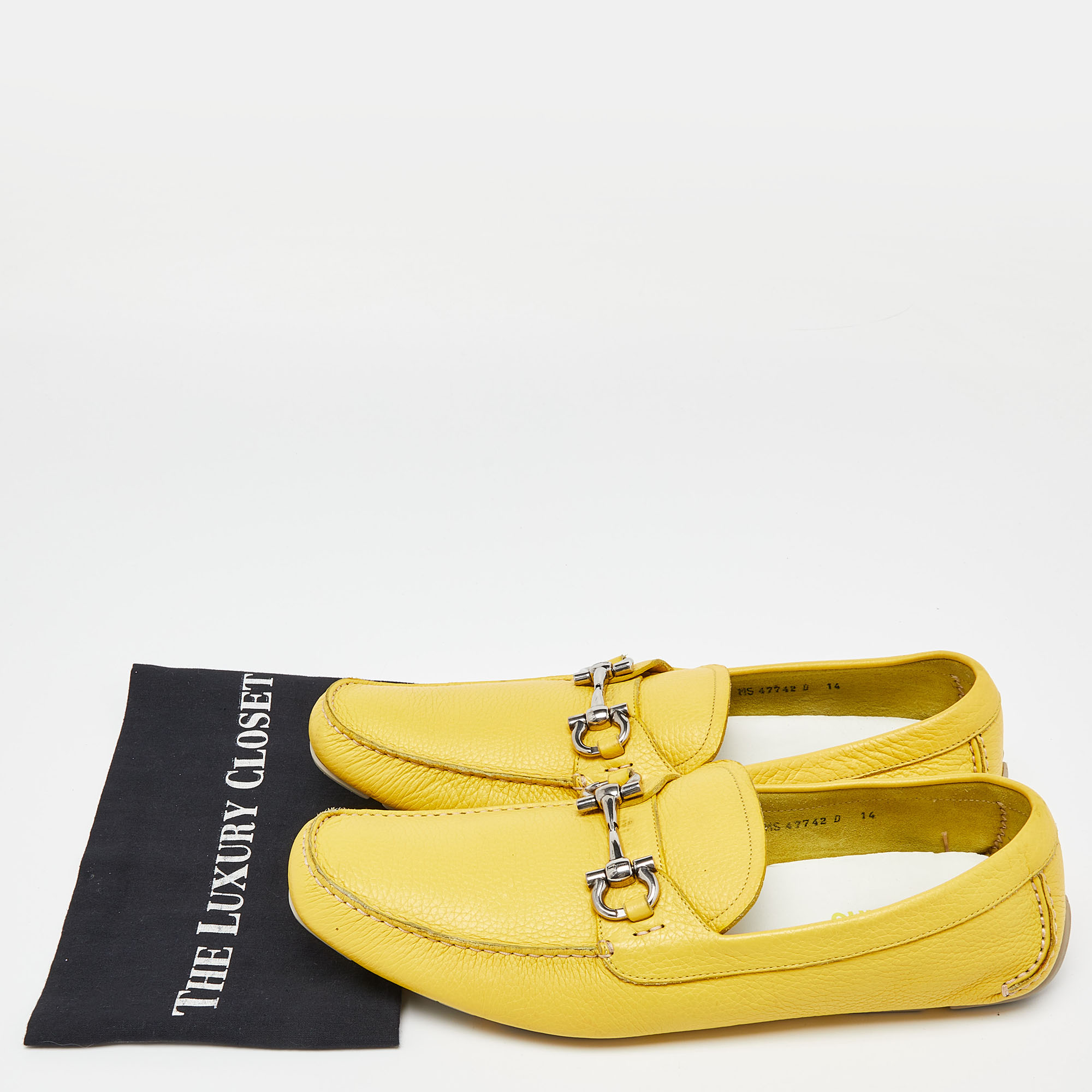Salvatore Ferragamo Yellow Leather Parigi Slip On Loafers Size 48