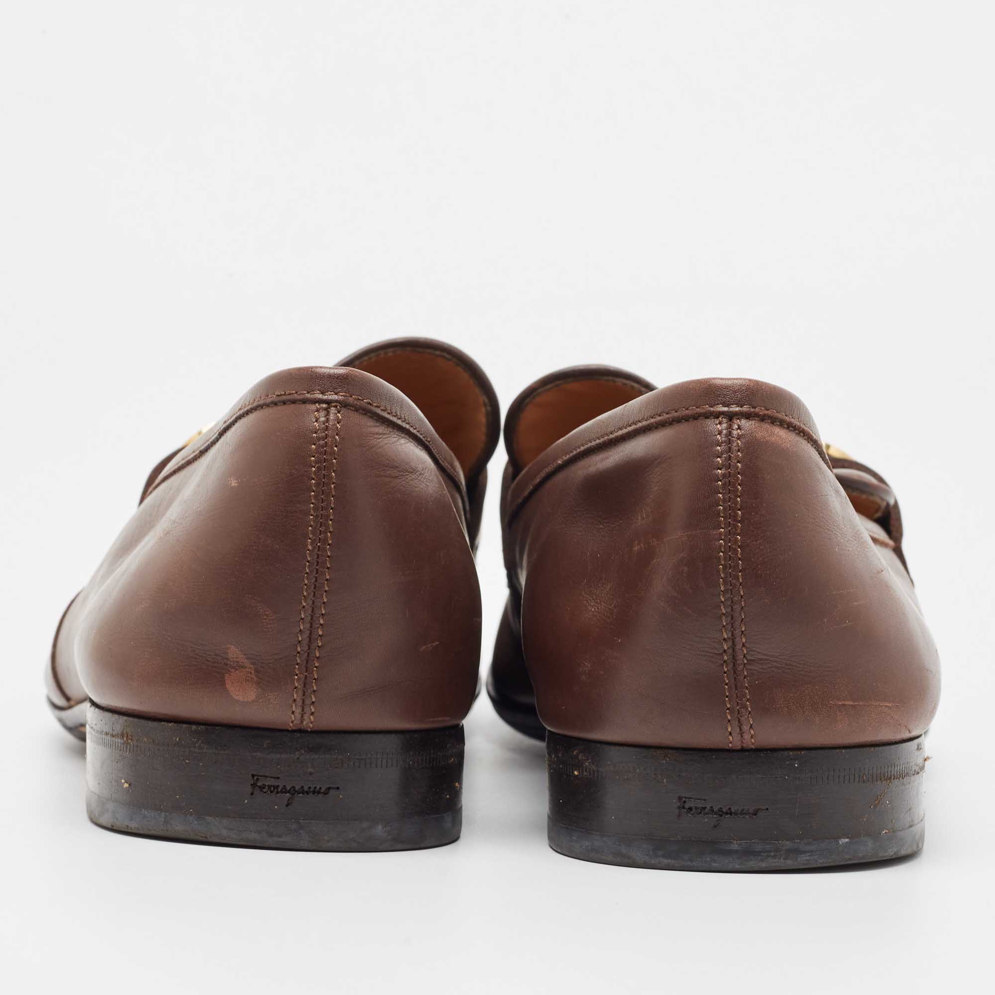 Salvatore Ferragamo Brown Leather Horsebit Slip On Loafers Size 45