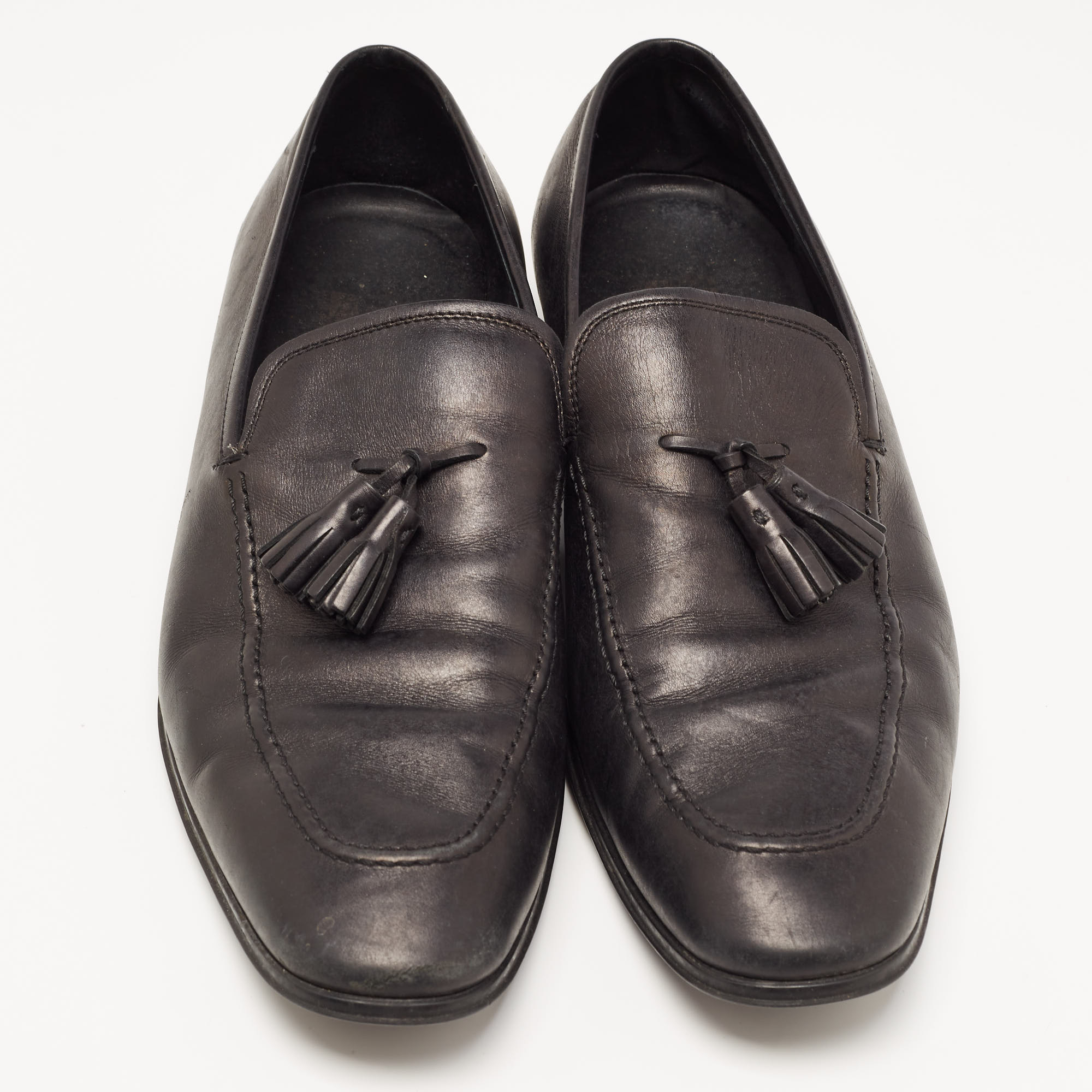 Salvatore Ferragamo Black Leather Loreno Tassel Slip On Loafers Size 45