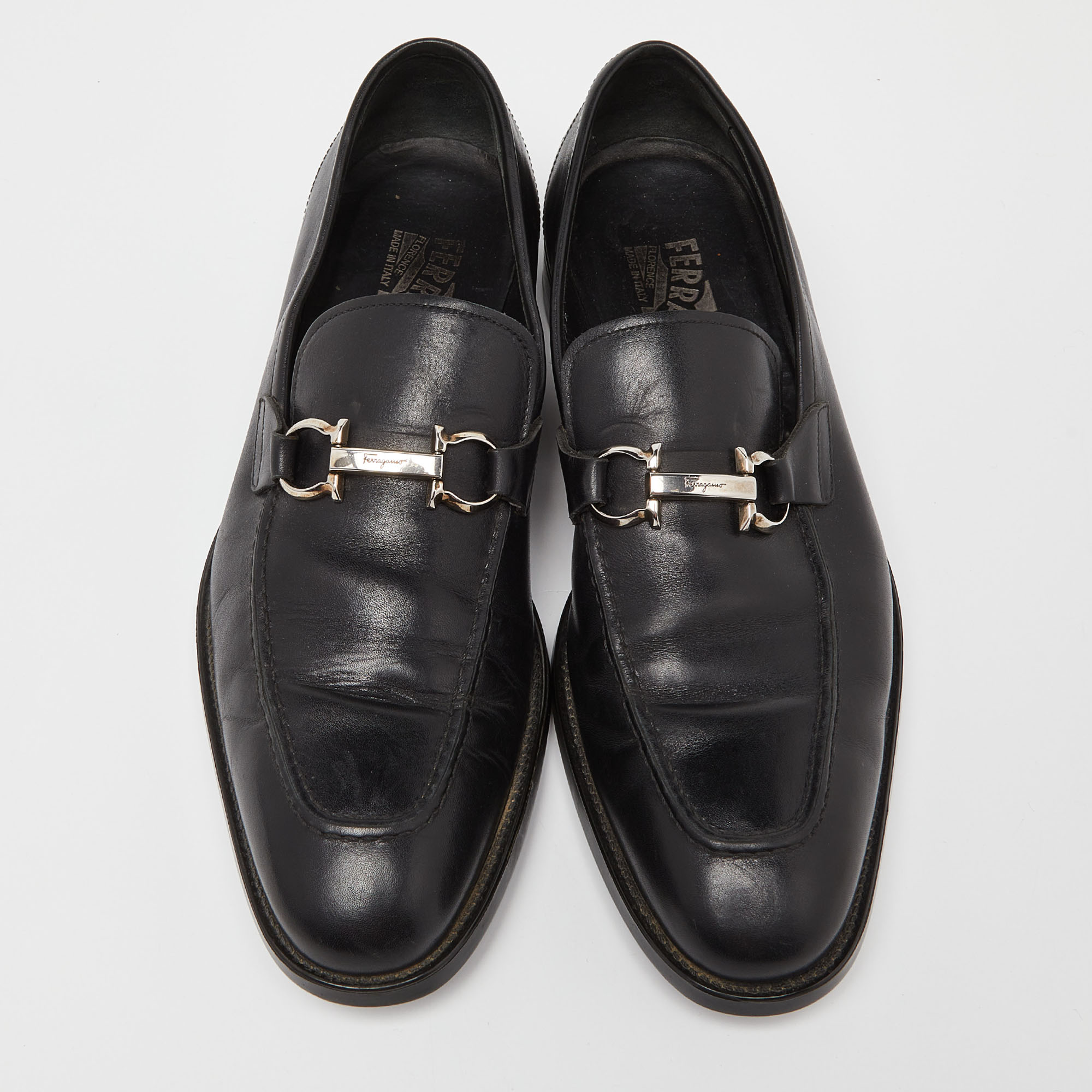 Salvatore Ferragamo Black Leather Gancini Loafers Size 43.5