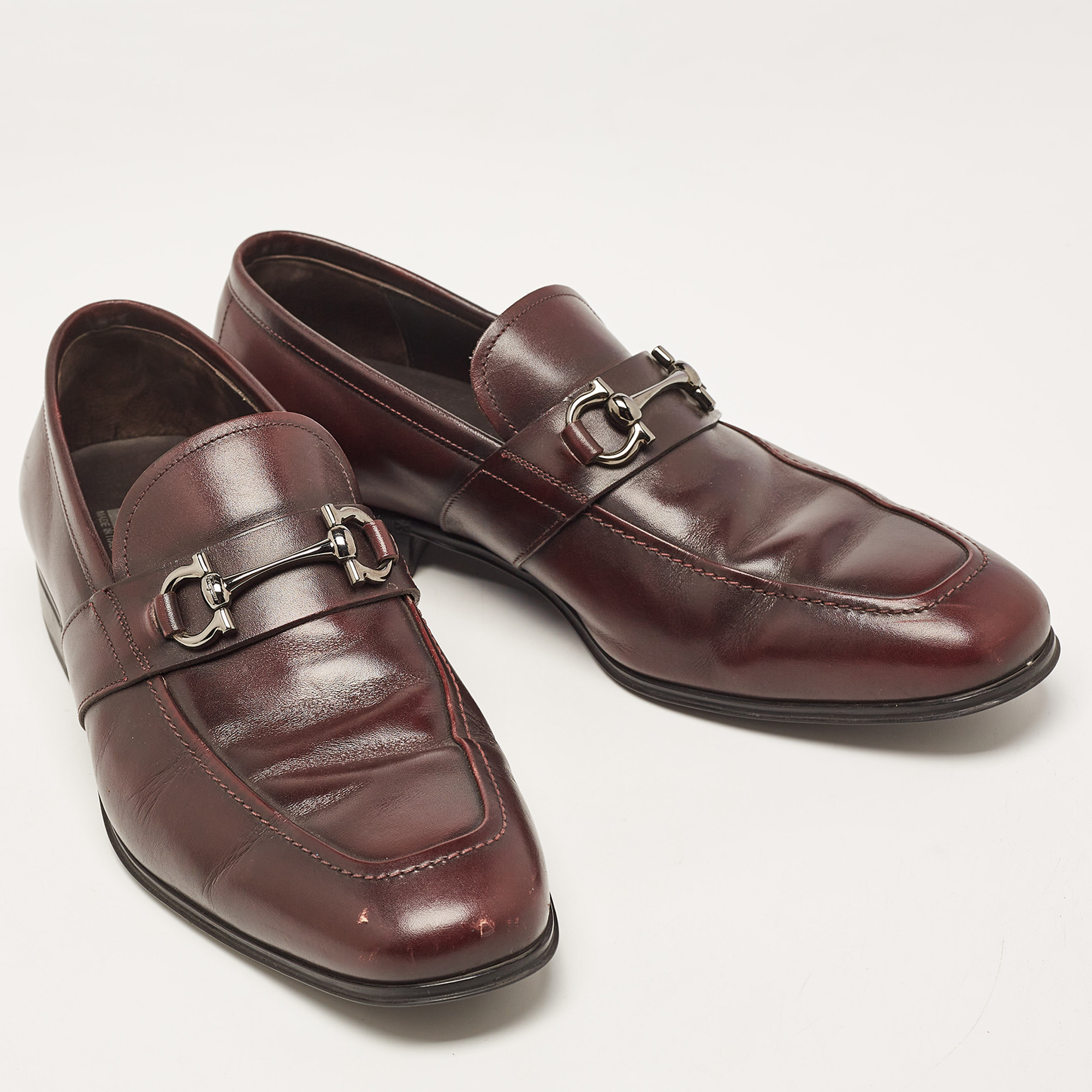 Salvatore Ferragamo Brown Leather Gancini Bit Slip On Loafers Size 41