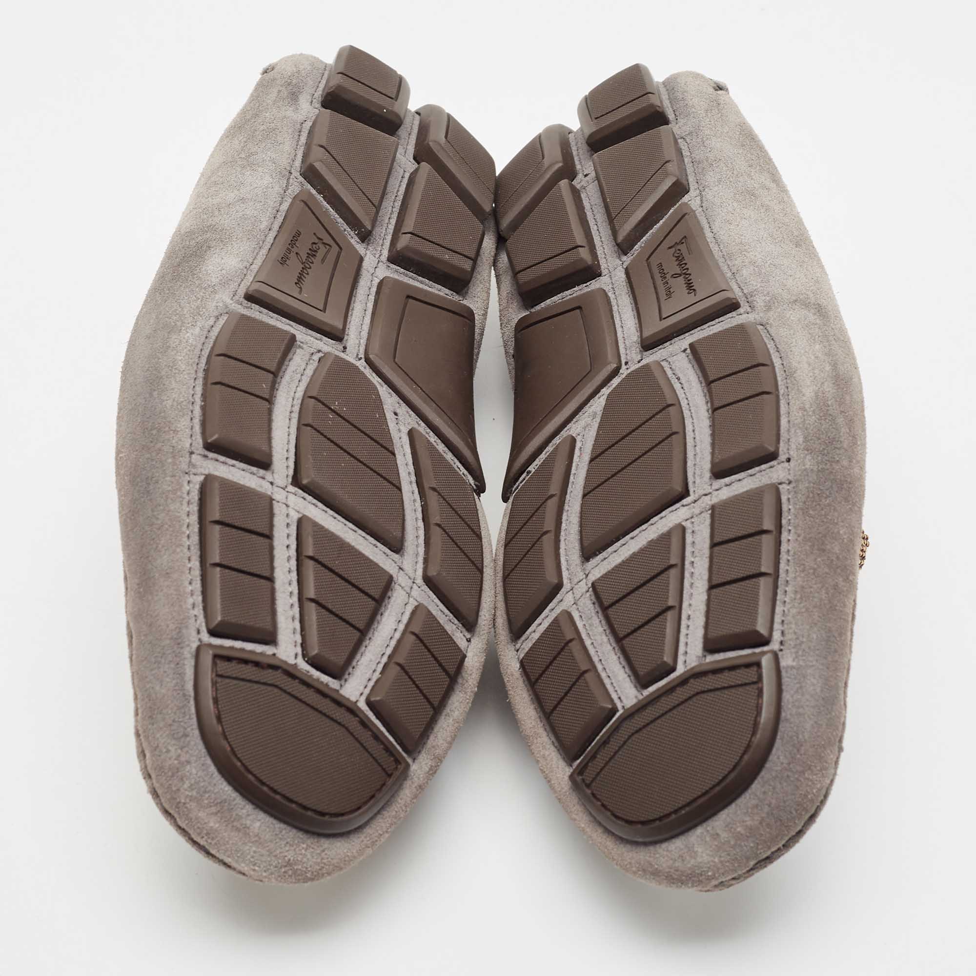 Salvatore Ferragamo Grey Suede Gancini Loafers Size 40