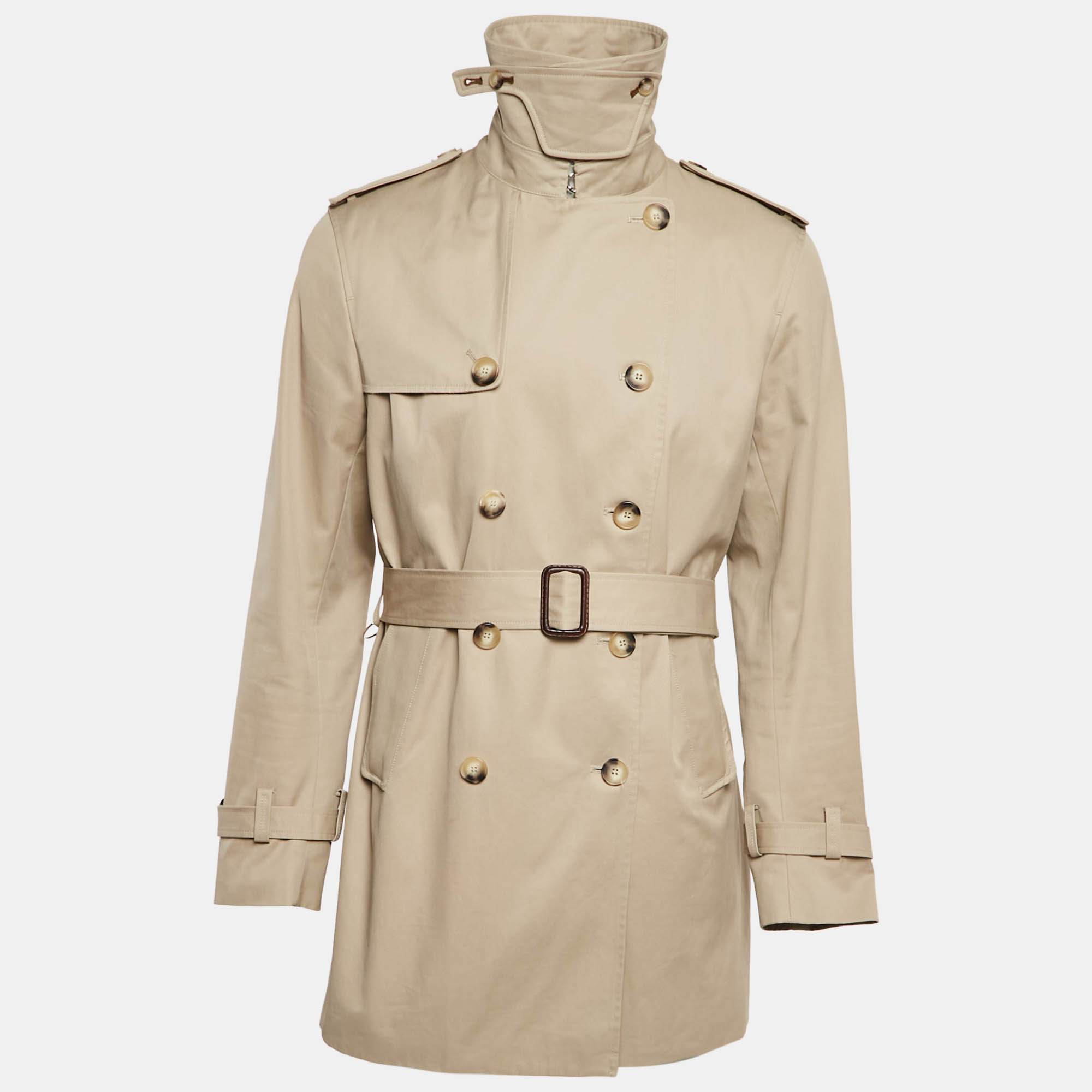 Sandro Beige Gabardine Cotton Long Double Breasted Trench Coat XL