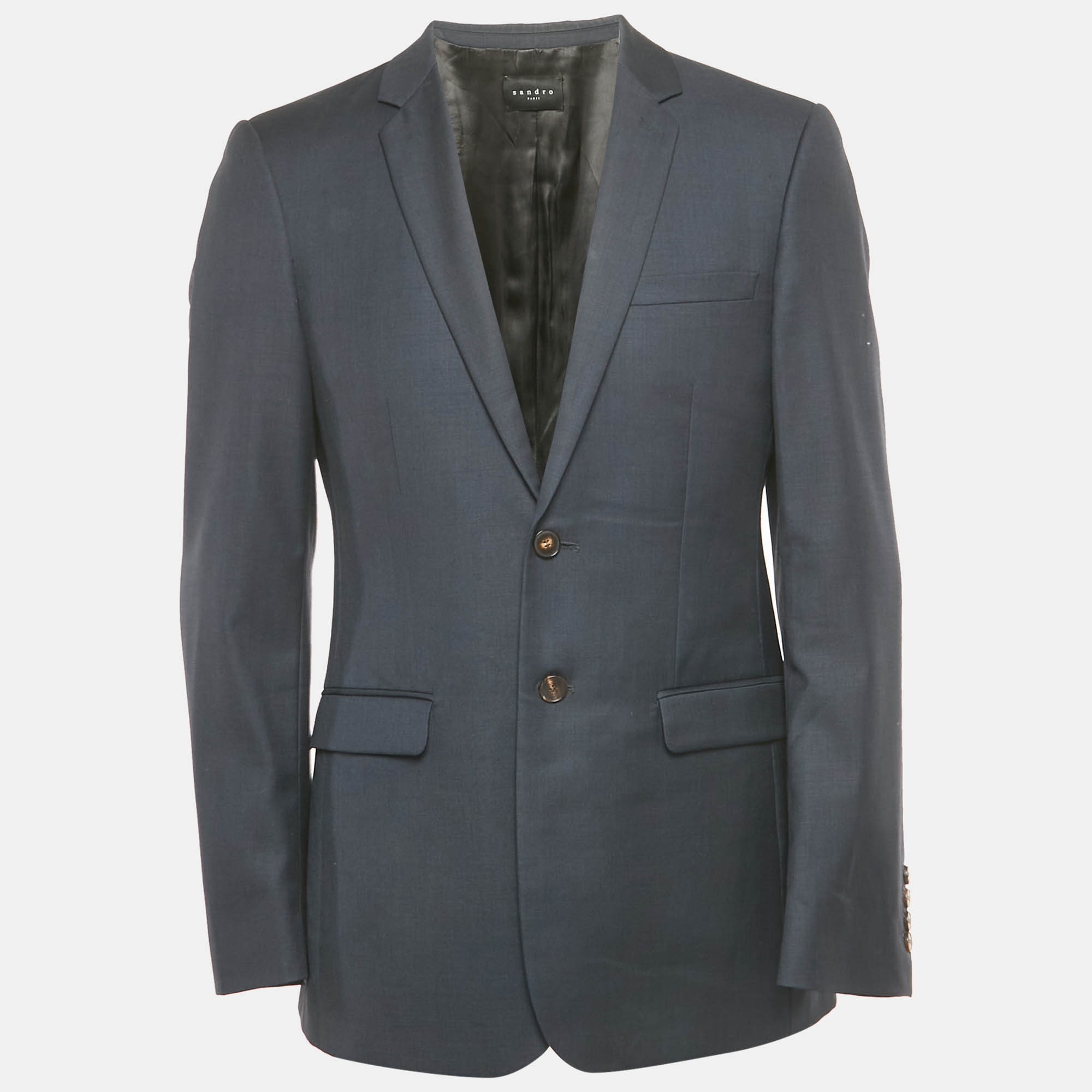 Sandro Navy Blue Wool Tailored Blazer L - Sandro - Modalova