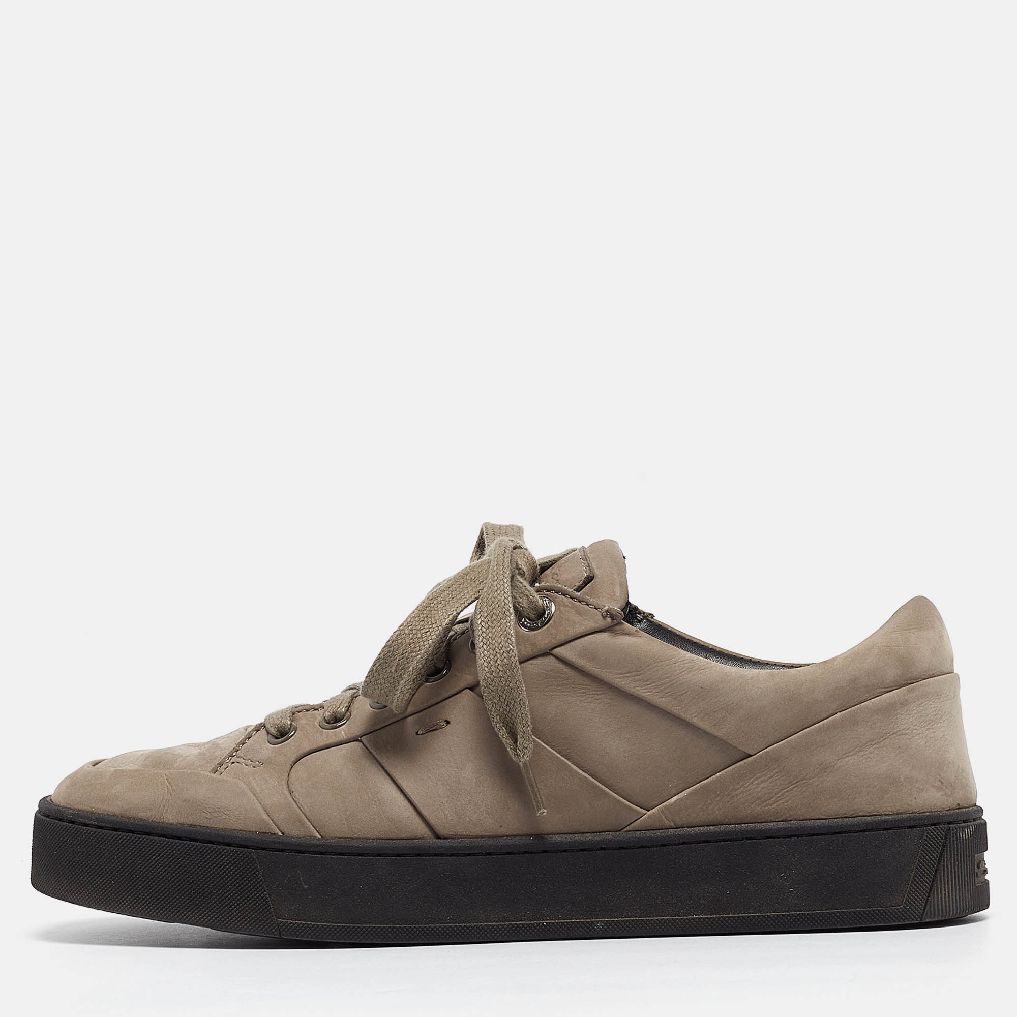 Santoni grey nubuck leather low top sneakers size 40