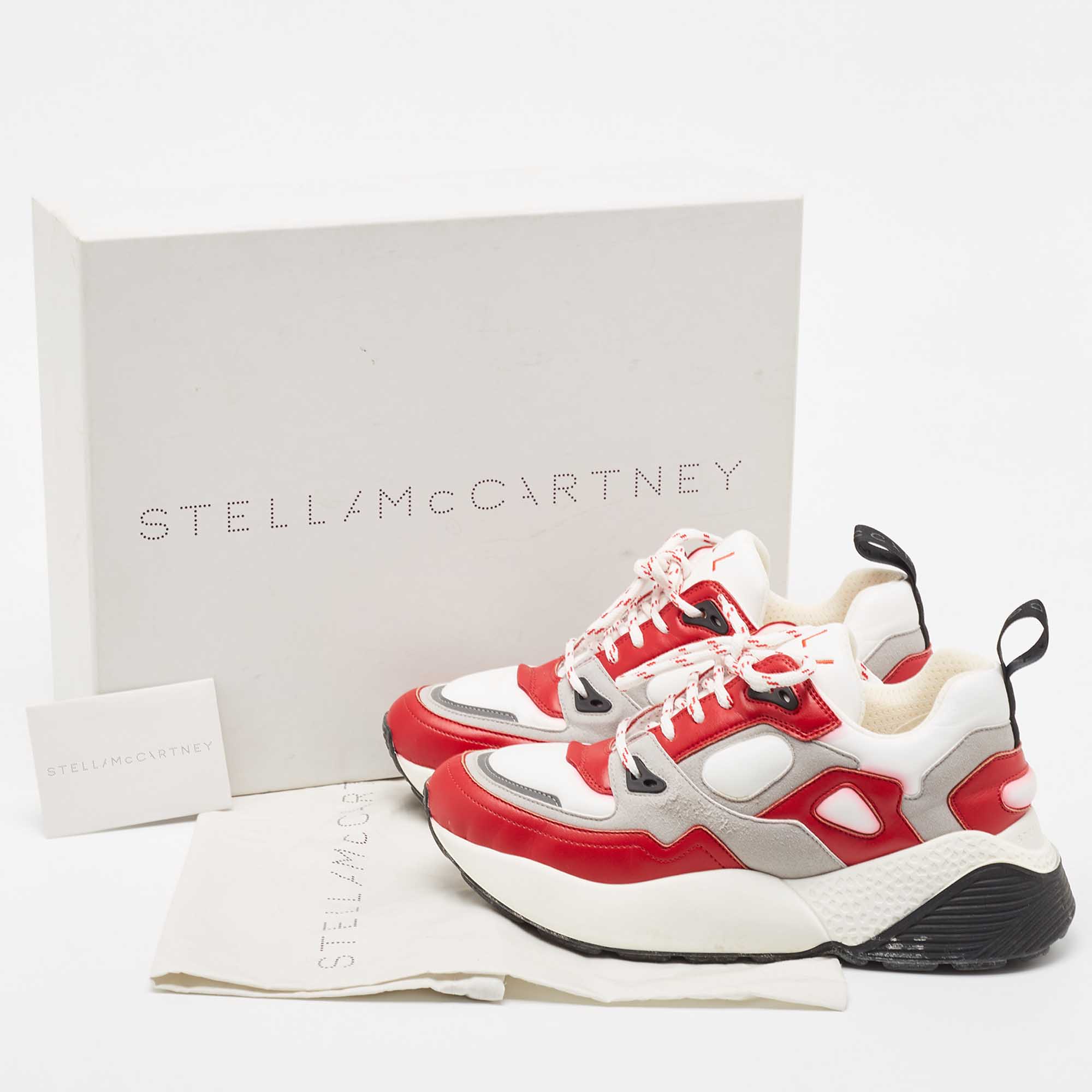 Stella McCartney Red/White Faux Leather And Faux Suede Trainers Sneakers Size 40