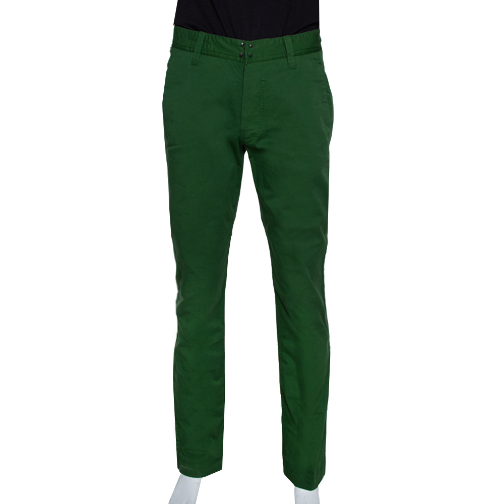 Image of Stone Island Green Stretch Cotton Regular Fit Trousers L