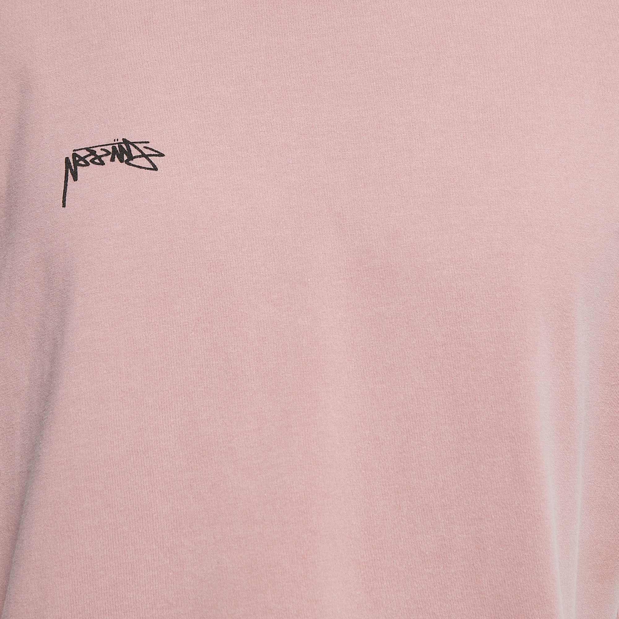 Stussy Pink Logo Print Cotton Crew Neck T-Shirt M