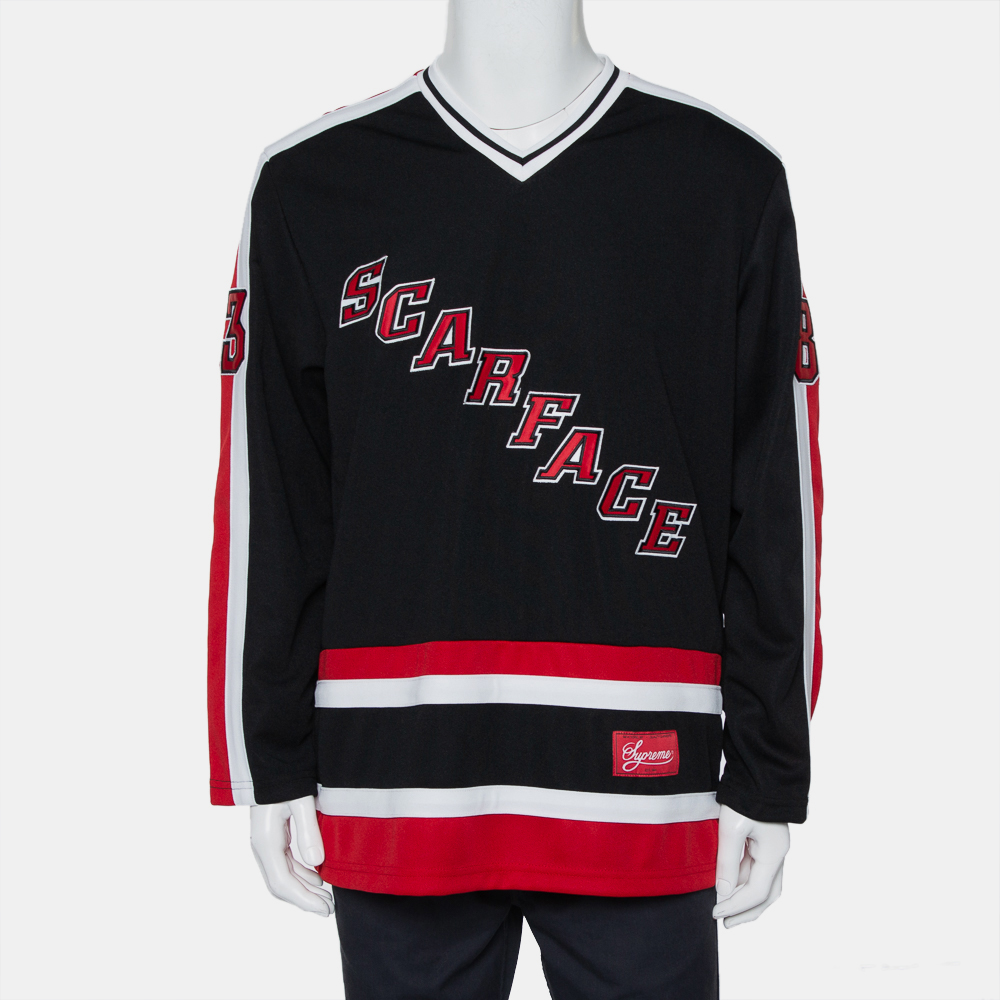 Supreme Black Scarface Embroidered Synthetic Paneled Hockey Jersey L