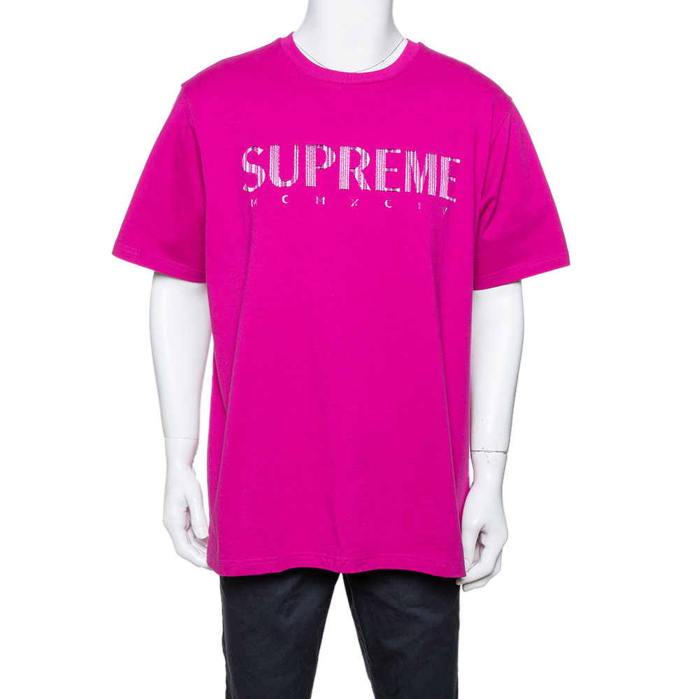 Image of Supreme Fuschia Pink Cotton Gradient Logo Embroidered T-Shirt XL
