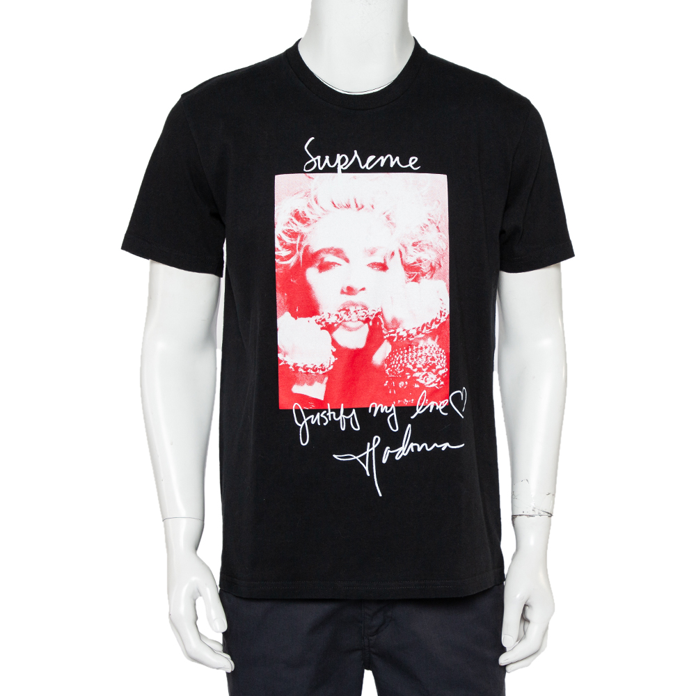 Supreme Black Cotton Madonna Graphic Printed Crewneck T-Shirt M