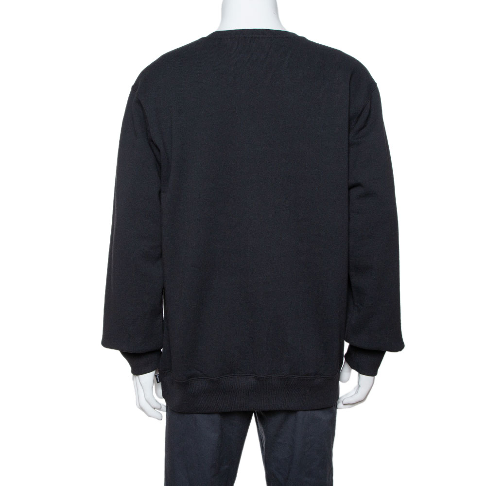 Supreme Black Cotton Chain Logo Embroidered Sweatshirt XL