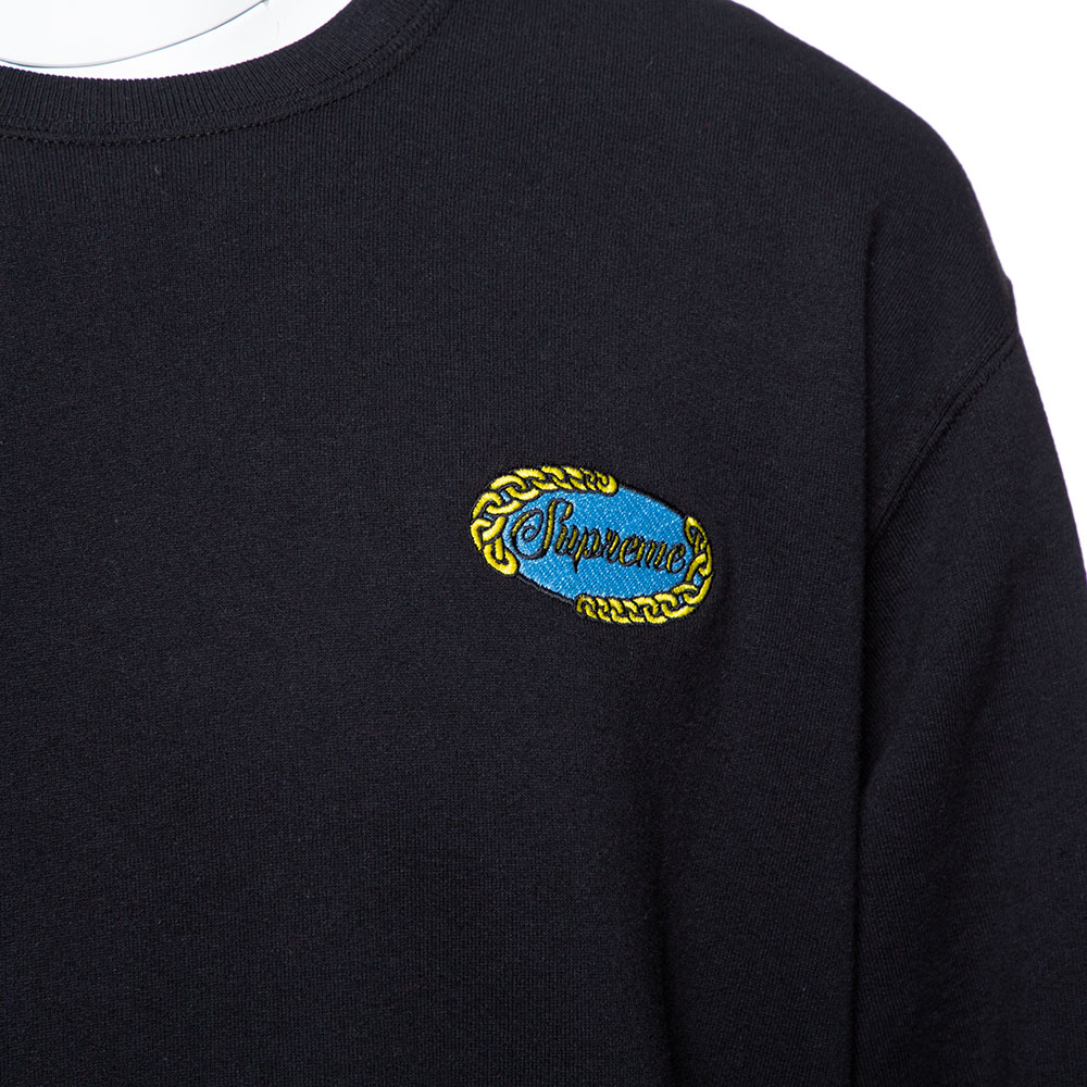 Supreme Black Cotton Chain Logo Embroidered Sweatshirt XL